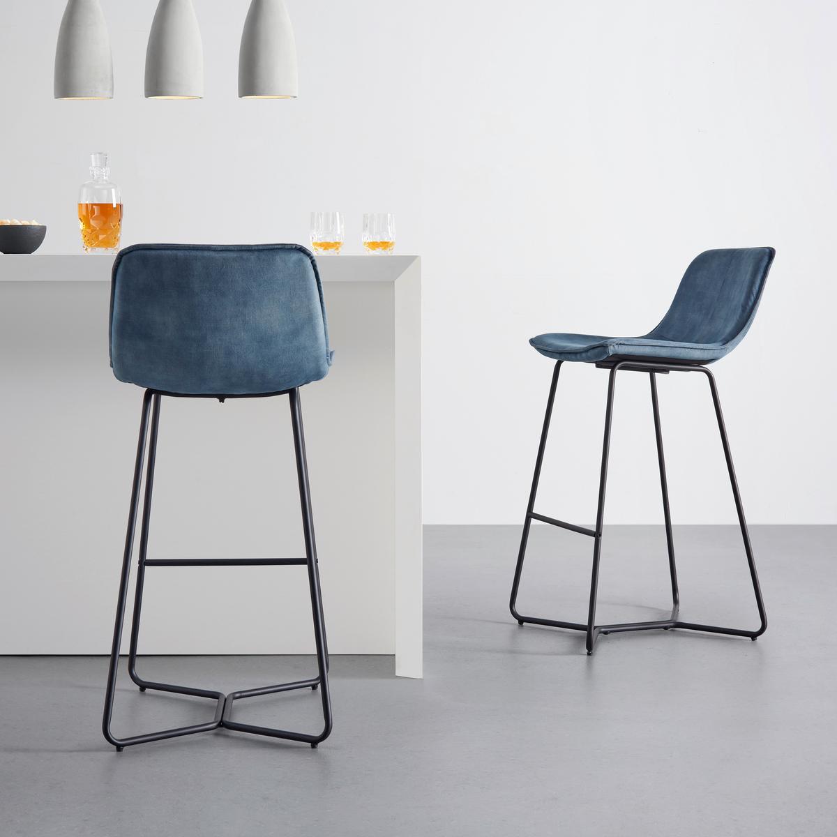 Barhocker Nery Blau Samt Gepolstert - Blau/Schwarz, MODERN, Holz/Textil (48/103,2/57cm) - Bessagi Home