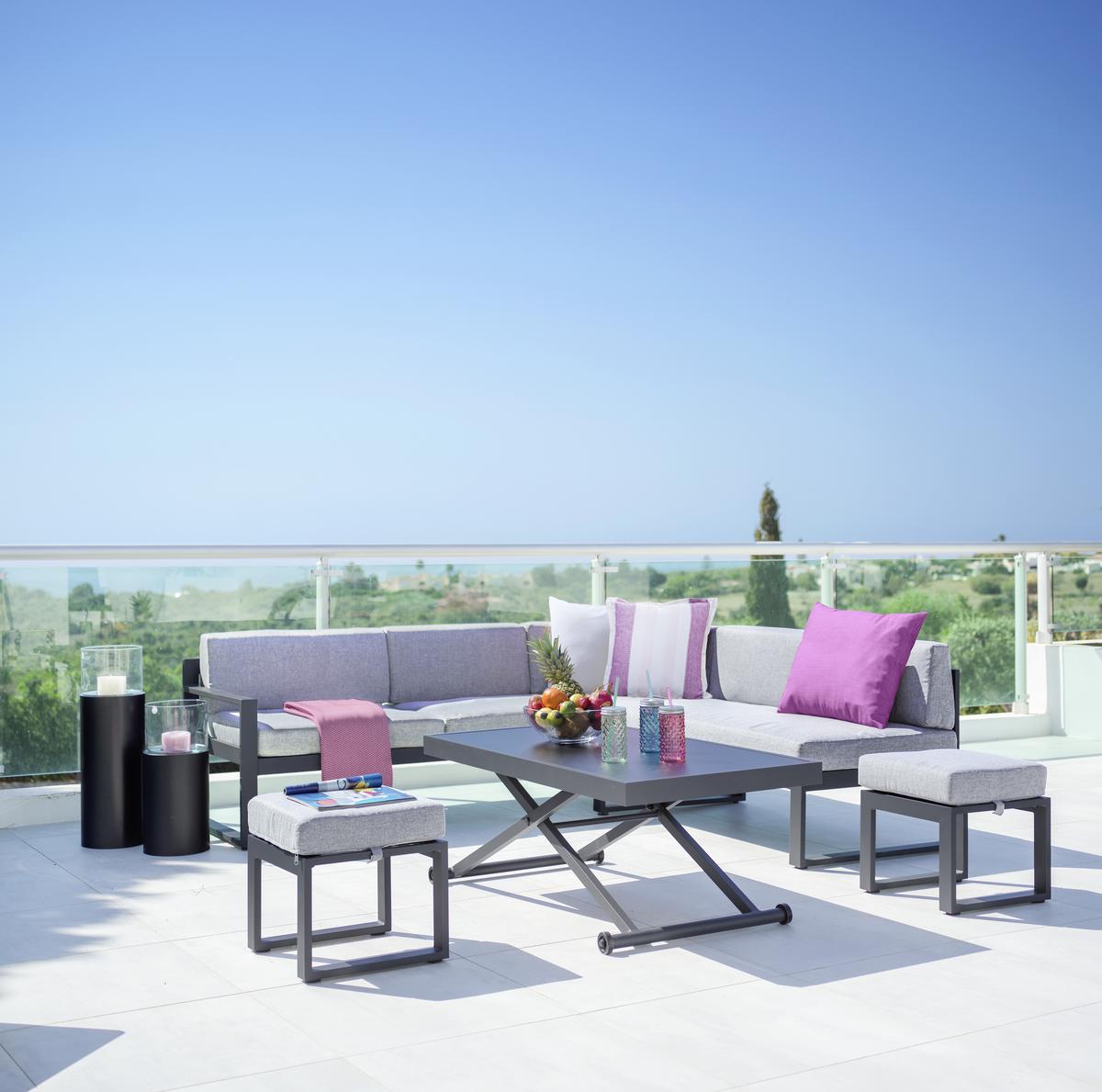 Loungegarnitur-Set Moskau Anthrazit/Grau - Anthrazit/Grau, Modern, Glas/Textil (200/213/62cm) - Mömax