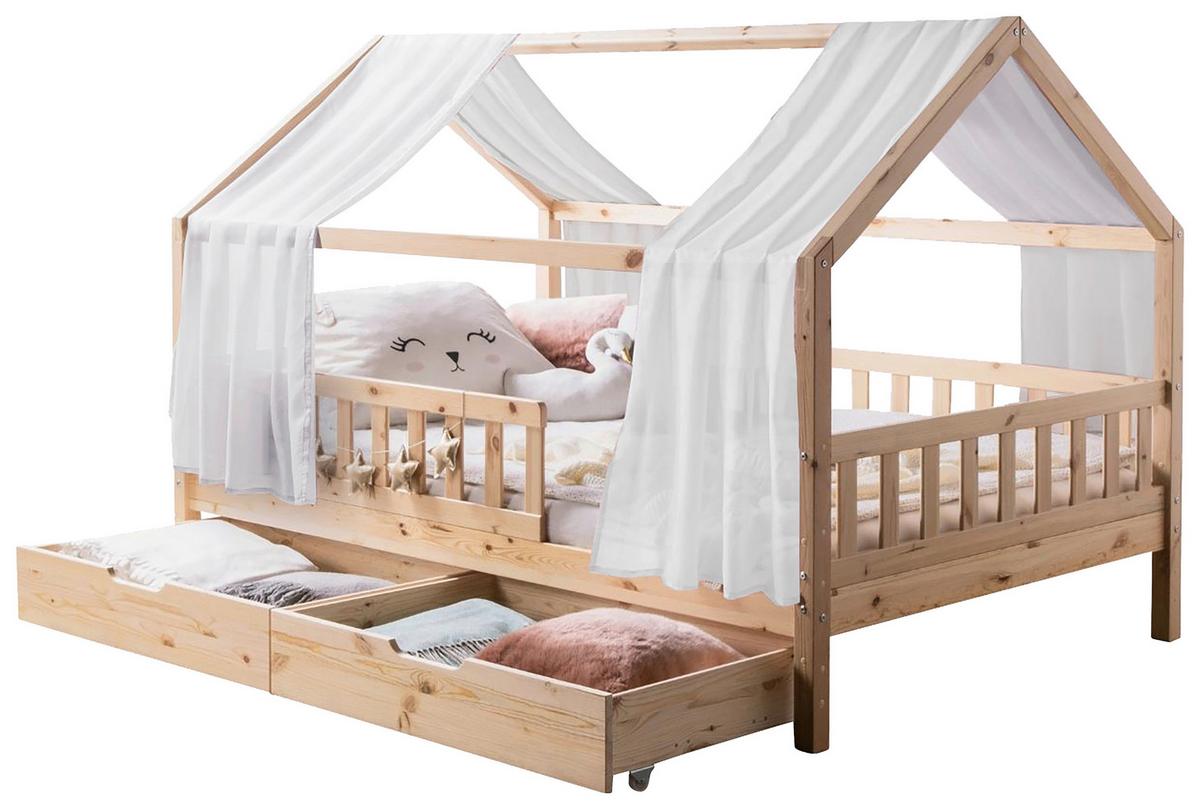 Hausbett KIM Naturfarben ca. 100x200 cm Echtholz - Naturfarben/Weiß, MODERN, Holz/Textil (100/200cm) - MID.YOU