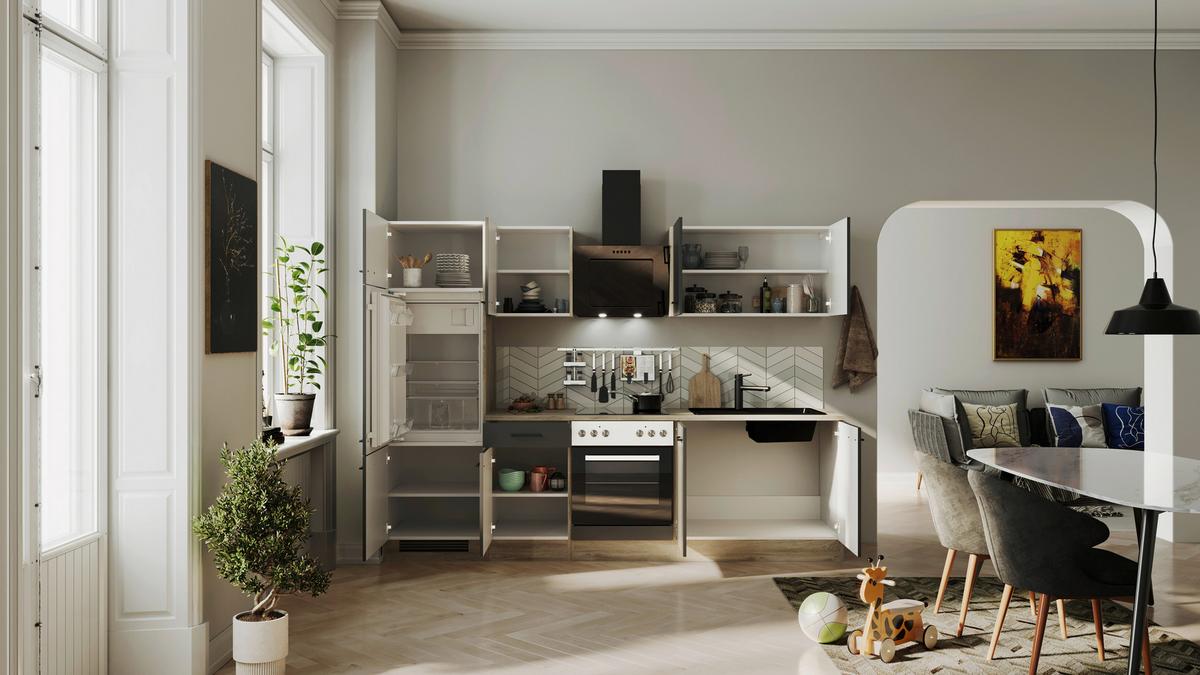 Kuhinjski Blok Z Aparati Capri, Črna, Barva Hrasta - črna/barve hrasta, Basics, kovina/leseni material (270cm) - FlexWell