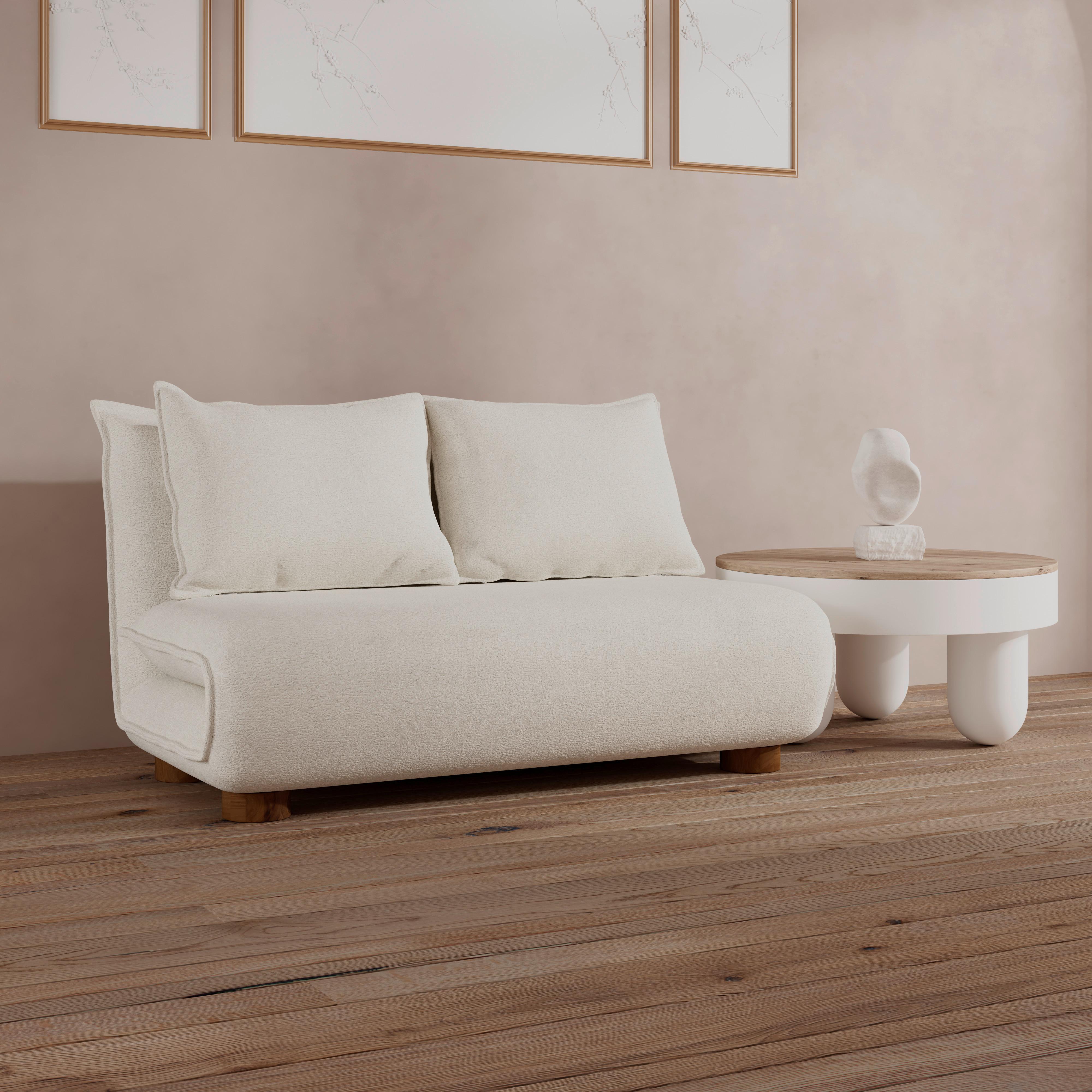 Schlafsofa Bella Bouclé Weiß - Weiß/Naturfarben, MODERN, Holz/Textil (141/189/25cm) - Bessagi Home