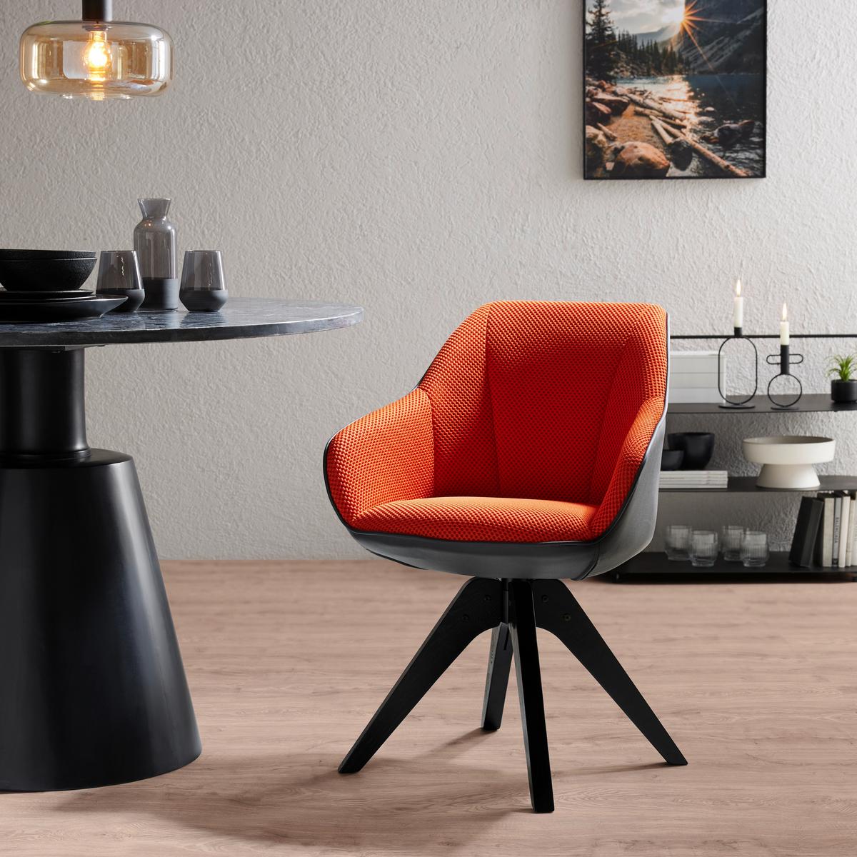 Armlehnstuhl Chill, drehbar Mesh Orange/Schwarz, Lederlook - Schwarz/Orange, MODERN, Holz/Textil (60/83/65cm) - Mömax