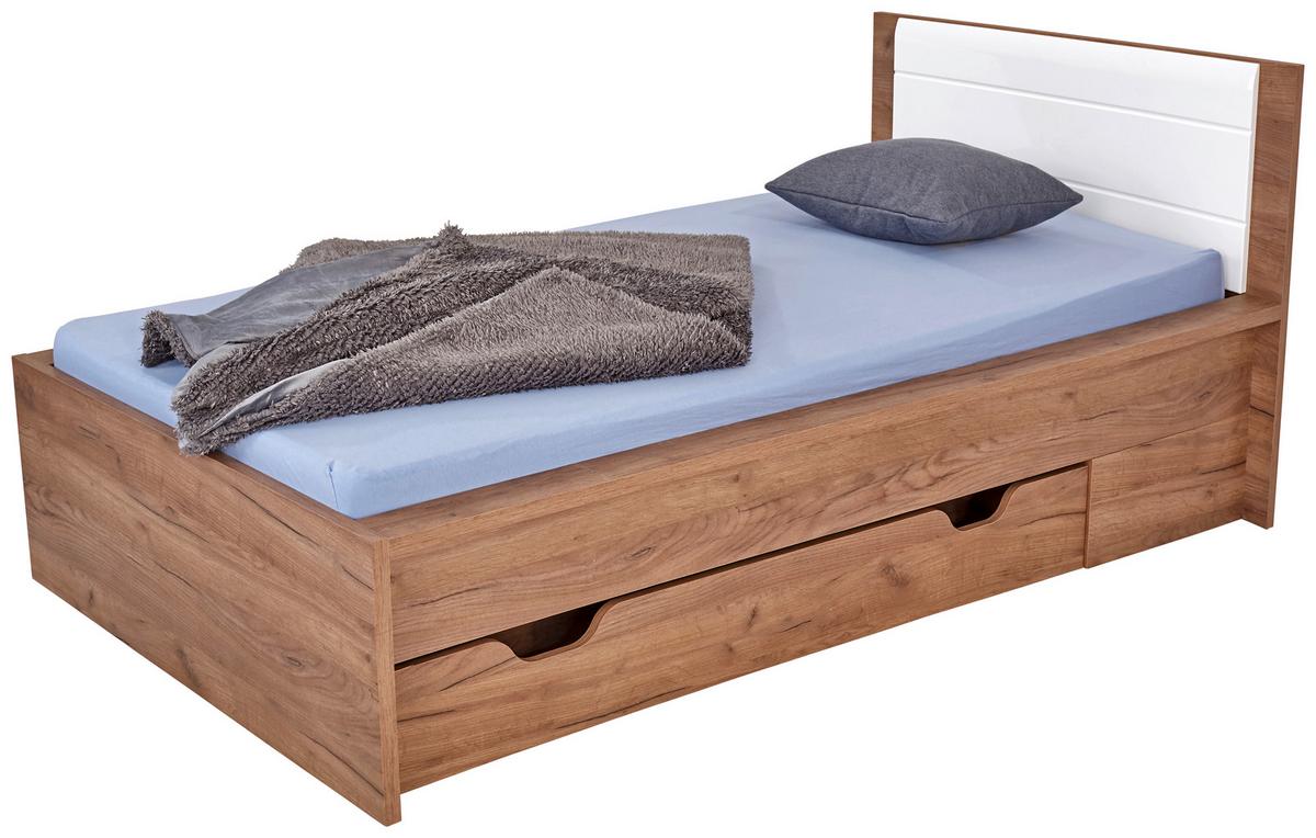 Postelja Avensis New, Temni Hrast, Bela, 90x200 - barve hrasta/bela, Konvencionalno, leseni material/les (90/200cm) - Mömax