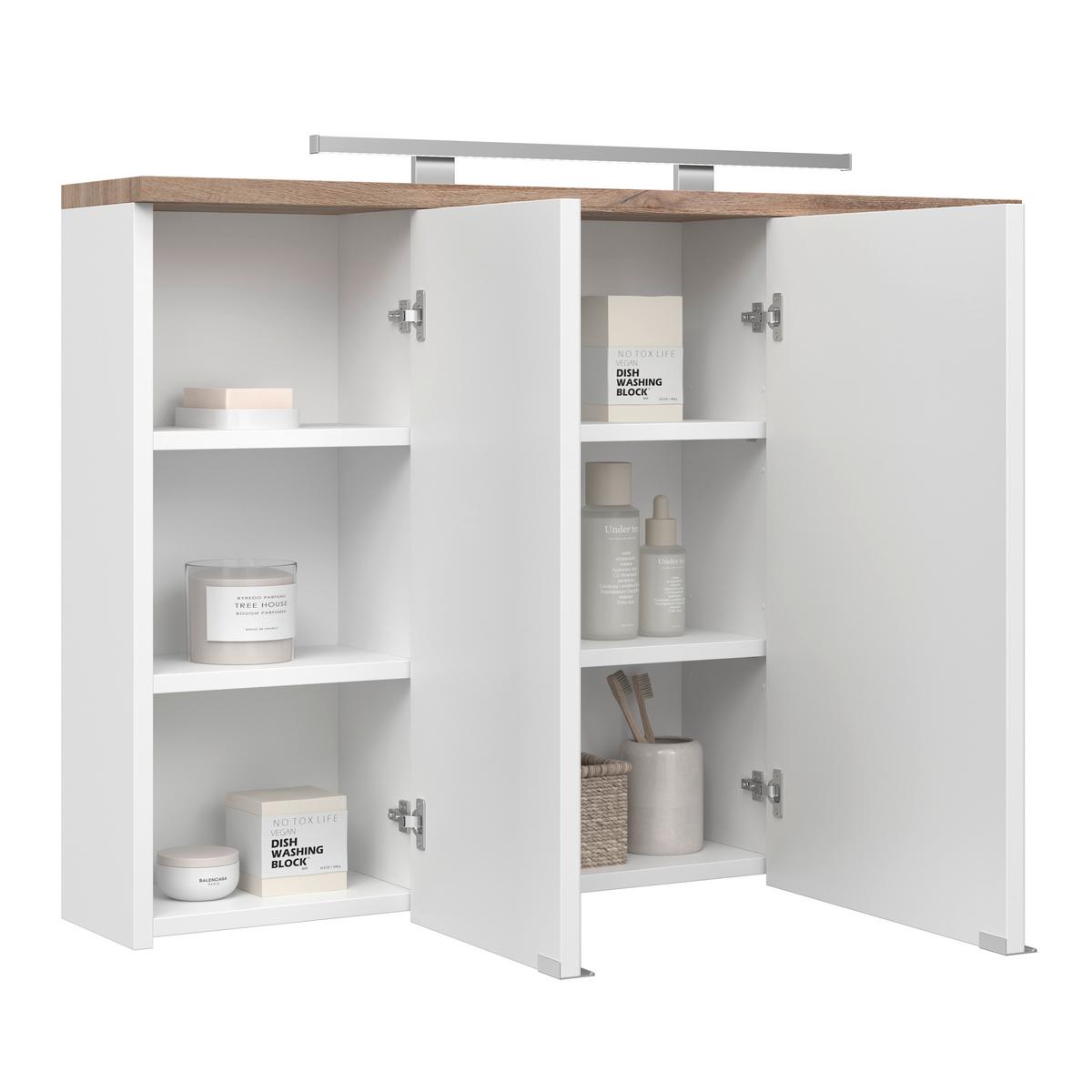 Element S Ogledalom Marbella - bijela/boje kroma, Moderno, staklo/drvni materijal (100/70/20cm) - Premium Living