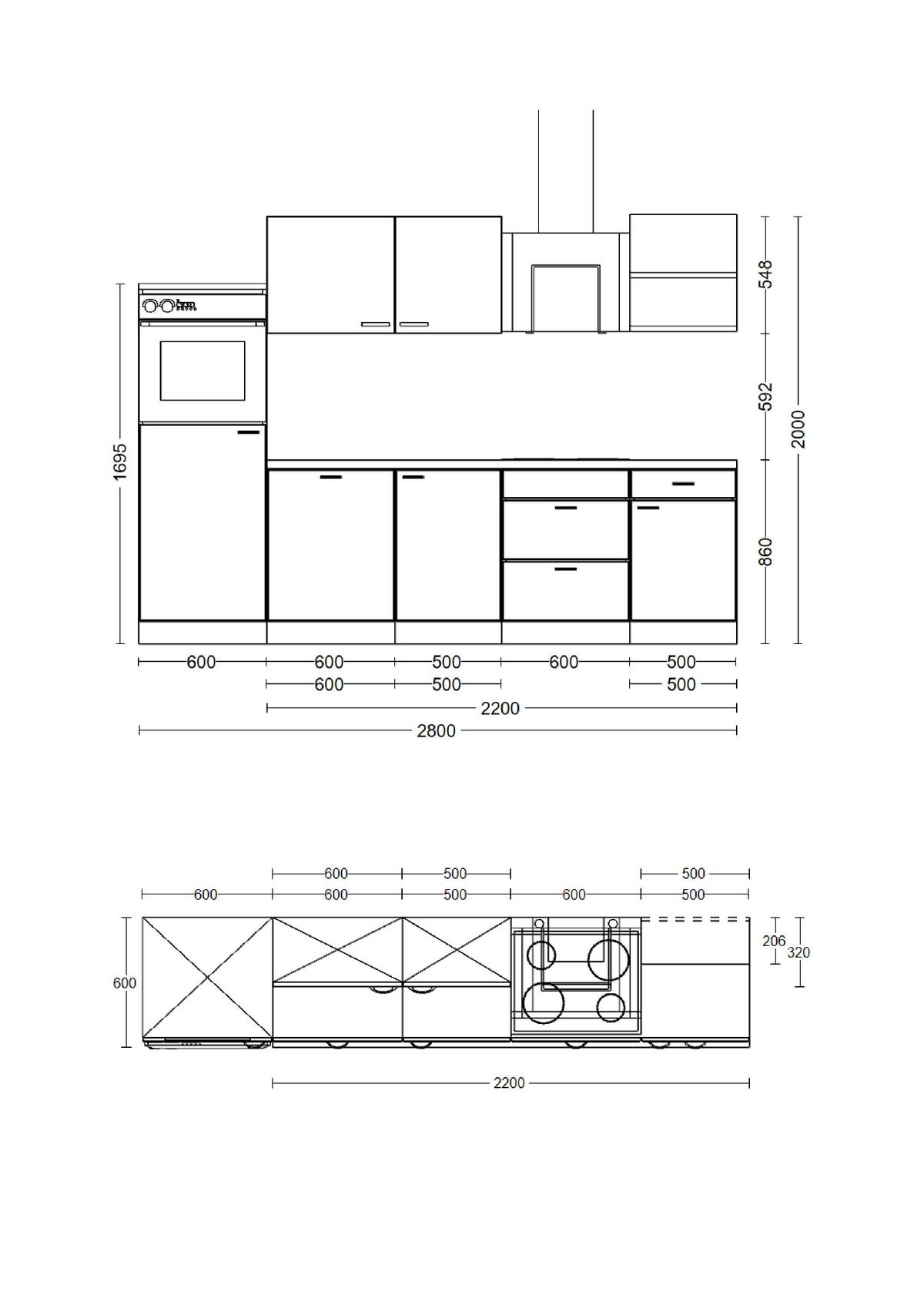 Küchenblock inkl. 5 E-Geräte Milano Anthrazit/Eiche - Eichefarben/Dunkelgrau, MODERN, Holzwerkstoff (280cm) - FlexWell