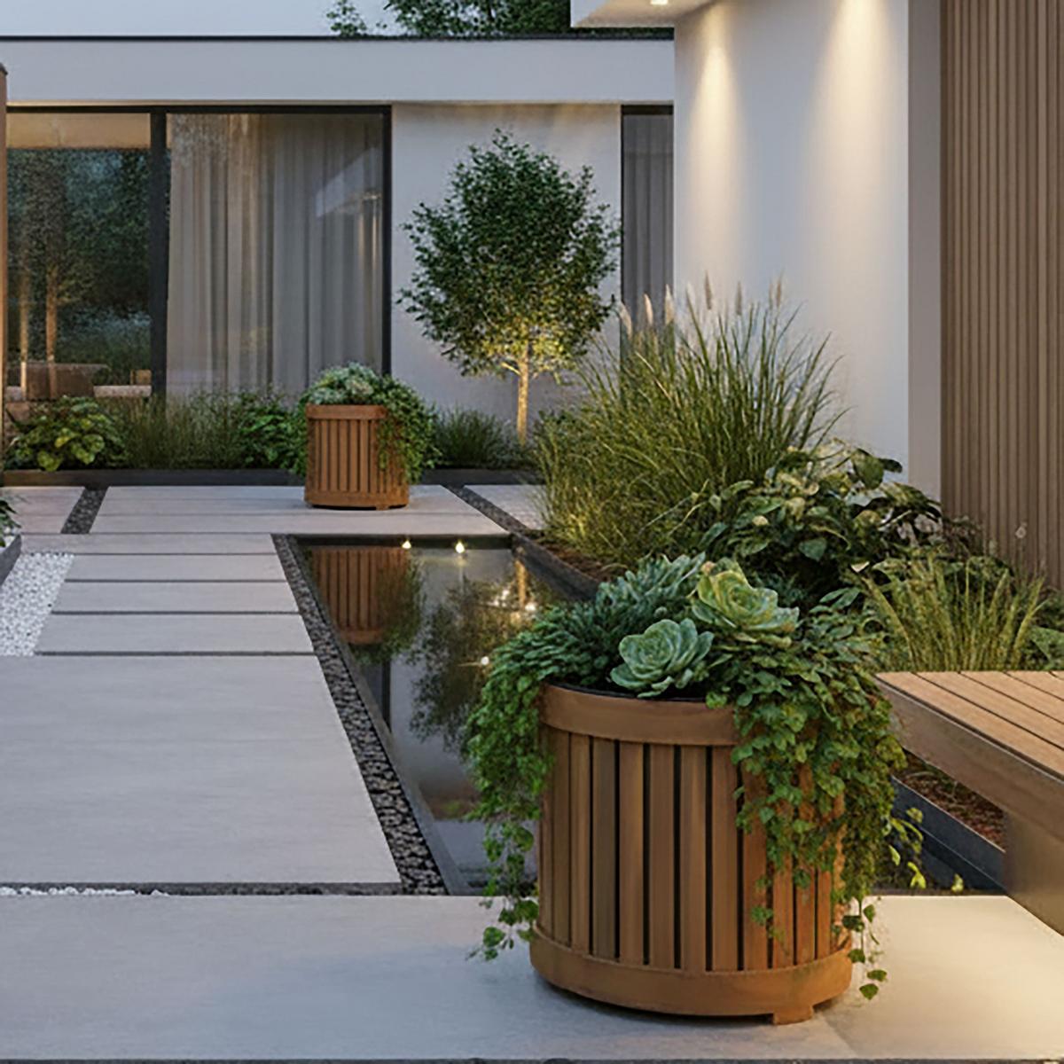 Hochbeet Marlo Echtholz massiv Ø 48 cm - Schwarz/Akaziefarben, MODERN, Holz/Kunststoff (48/44/48cm) - Bessagi Garden