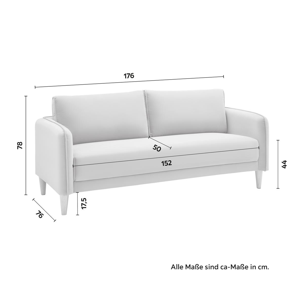 Sofa Livia Grau Samt - Naturfarben/Grau, MODERN, Holz/Textil (176/78/76cm) - Bessagi Home
