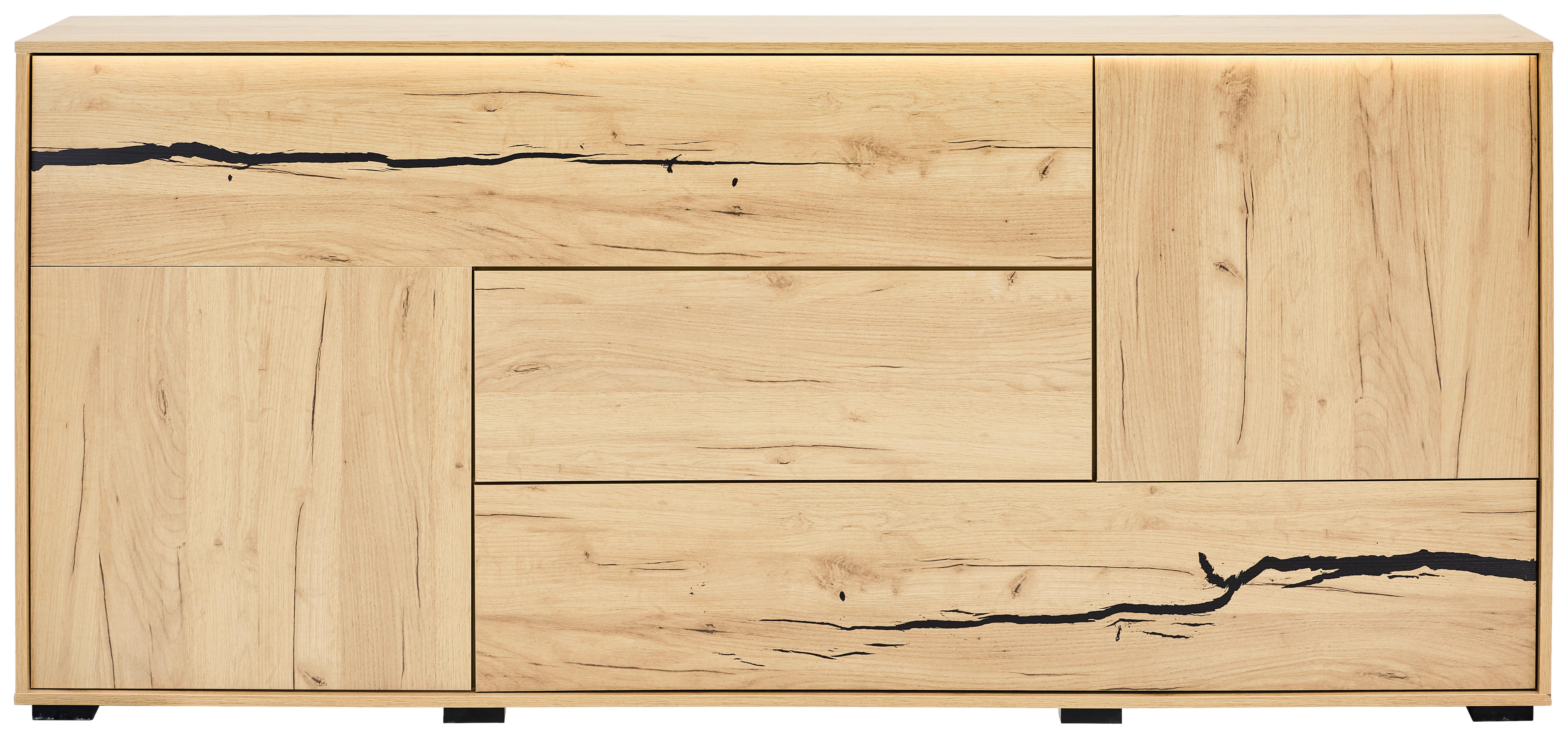 KOMODA SZEROKA LIA - kolor dębowy/czarny, Konventionell, materiał drewnopochodny (200/89/40cm) - Xora