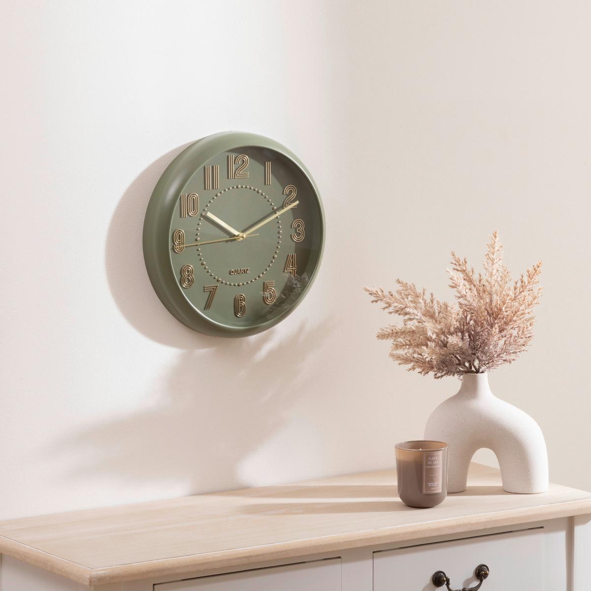 Wanduhr Calmo Olivgrün - Olivgrün, Glas/Kunststoff (30,5/4,3cm) - Mömax