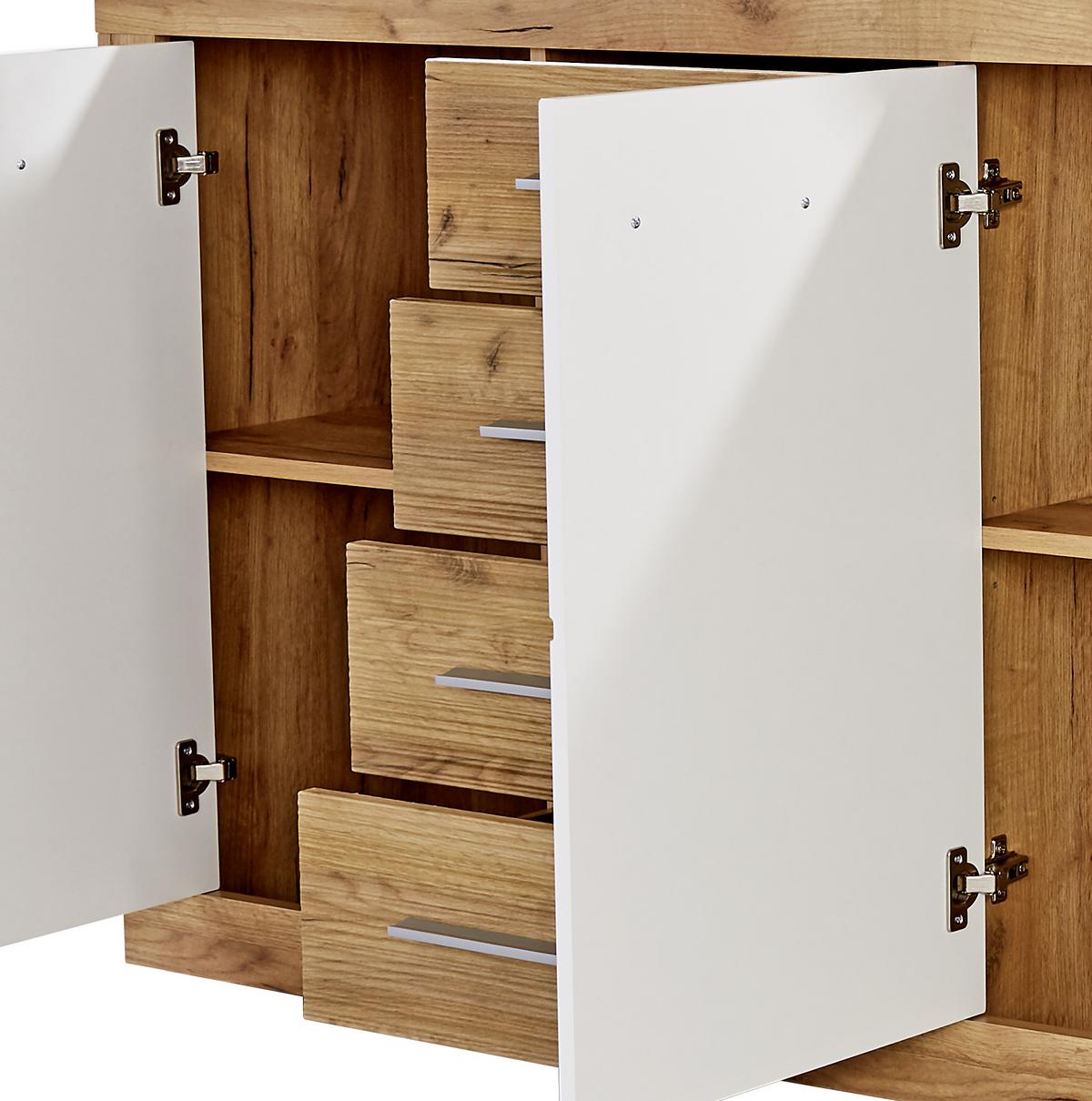 Comodă Malta - alb/culoare lemn stejar, Modern, material pe bază de lemn (178,6/86/39,9cm) - Modern Living