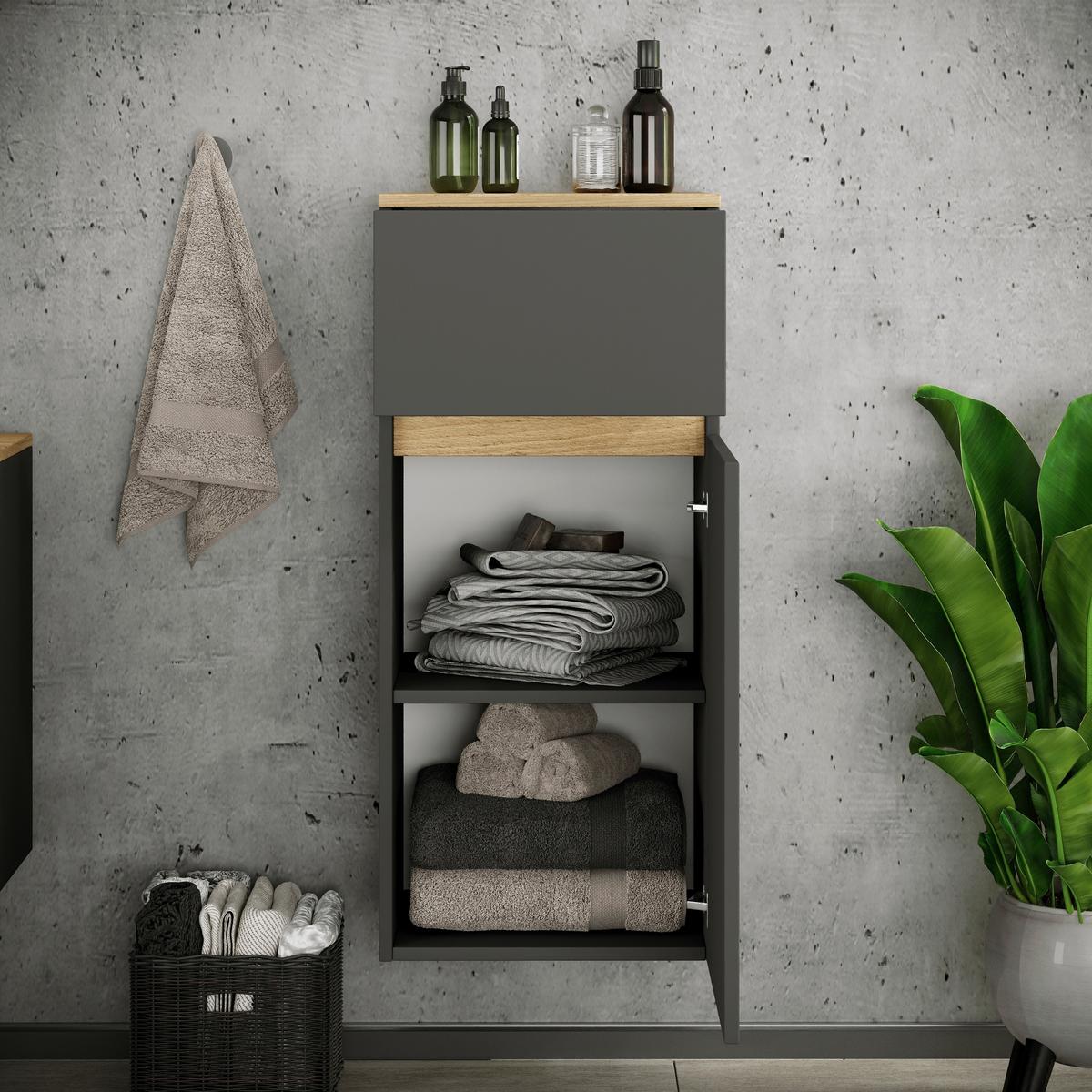 Midischrank Cosila - Honigeiche/Anthrazit, Trend, Holzwerkstoff (41/90/35cm) - MID.YOU