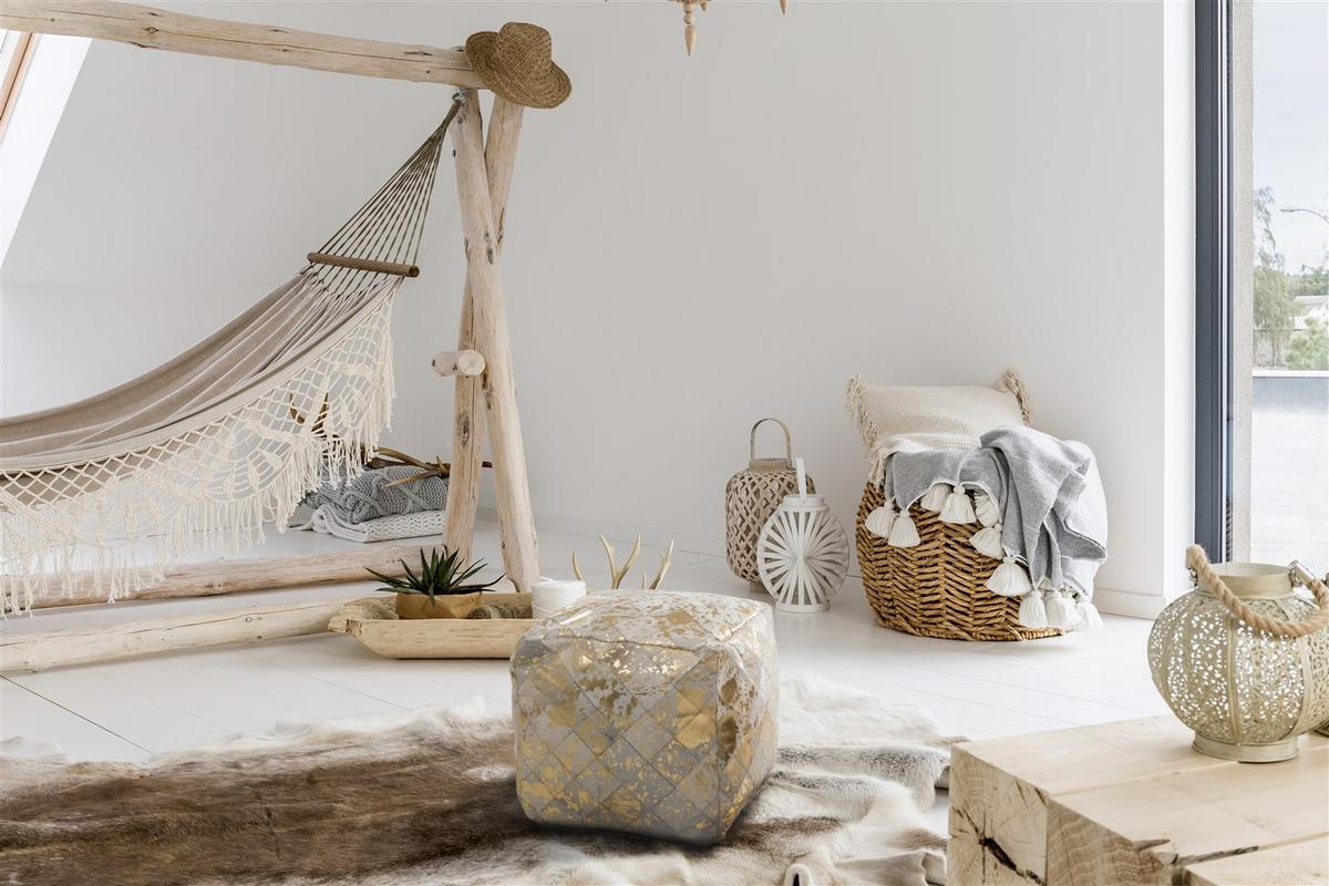 POUF ECLIPSE 200 - Goldfarben/Creme, Design, Textil (45/45/45cm) - Kayoom