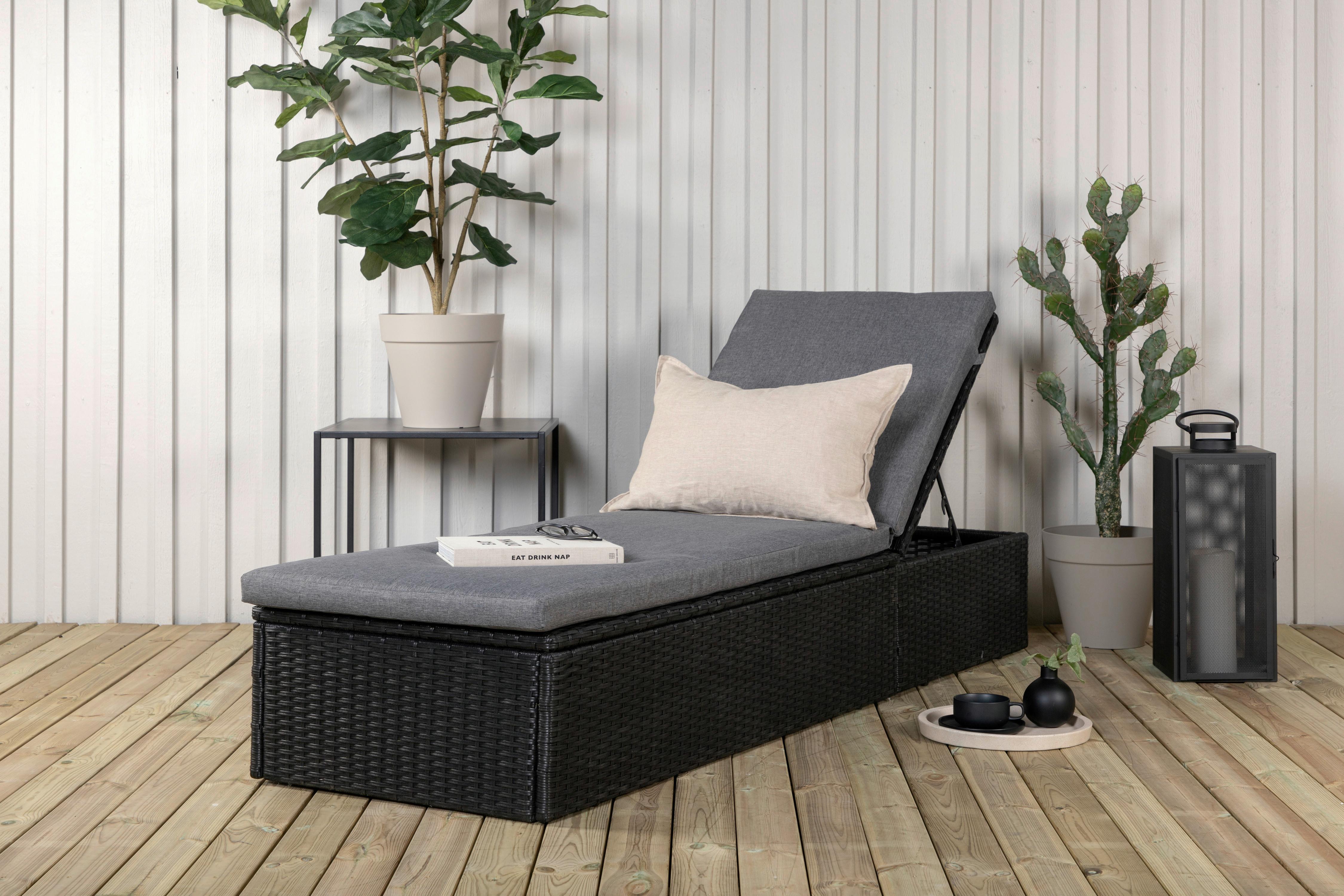 Sonnenliege Quad ca. 61x38x198 cm Schwarz - Schwarz/Grau, KONVENTIONELL, Kunststoff/Textil (60.5/37.5/198cm) - Gardenson