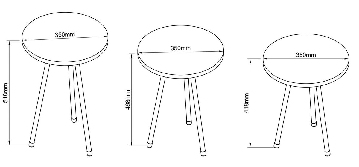 BEISTELLTISCHSET MIROLA - Weiss/Schwarz, Design, Holzwerkstoff (35cm) - MID.YOU