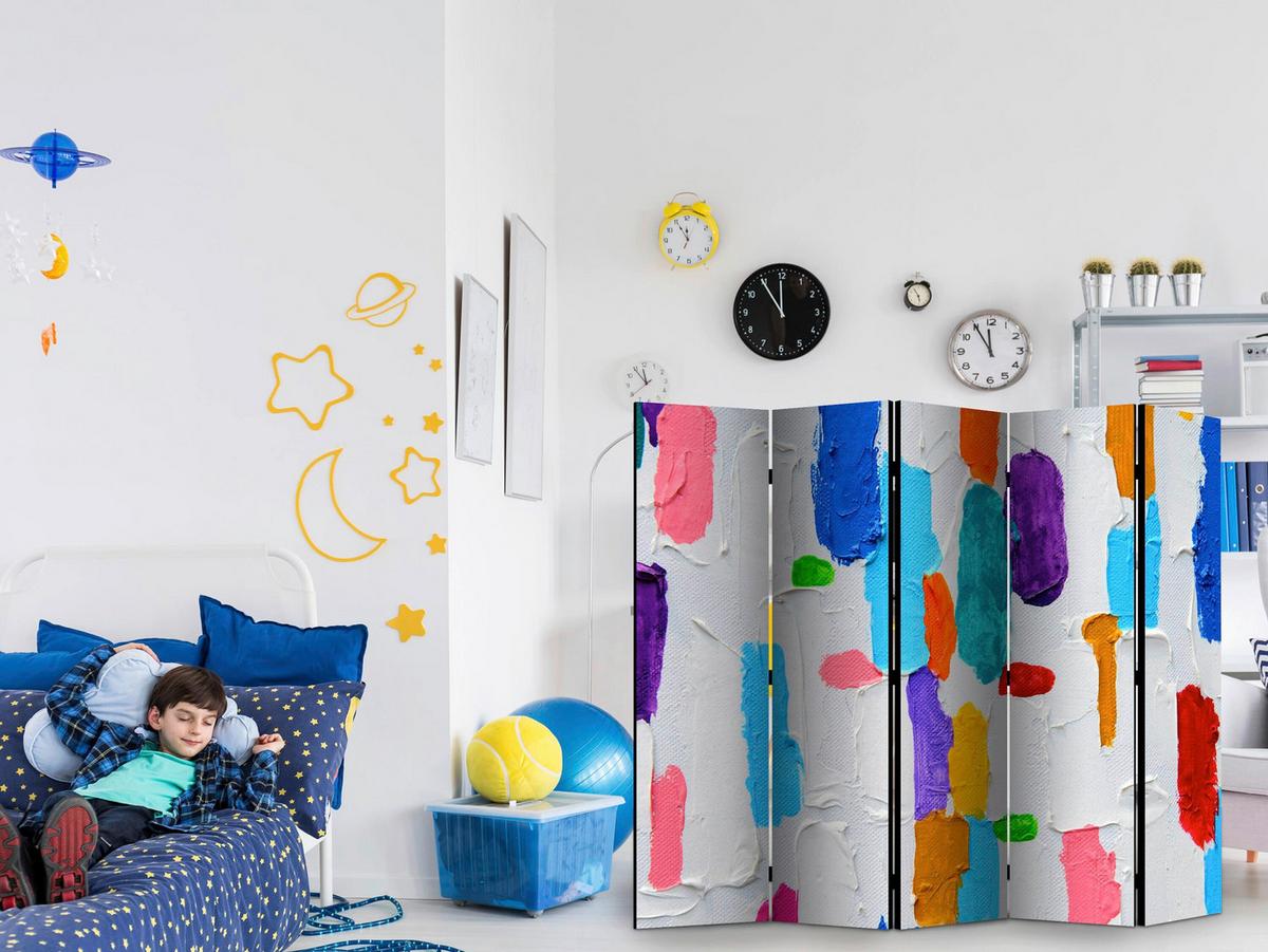 Paravan Color Matching I, 5-Delni, Dvostranski - večbarvno, Basics, tekstil/les (225/172/3cm) - artgeist