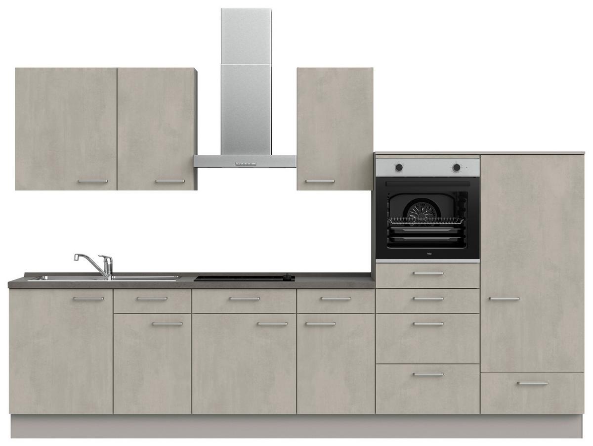 Küchenblock Riva Low m. Geräten Grau - Schieferfarben/Edelstahlfarben, MODERN, Holzwerkstoff/Metall (330cm) - Nobilia
