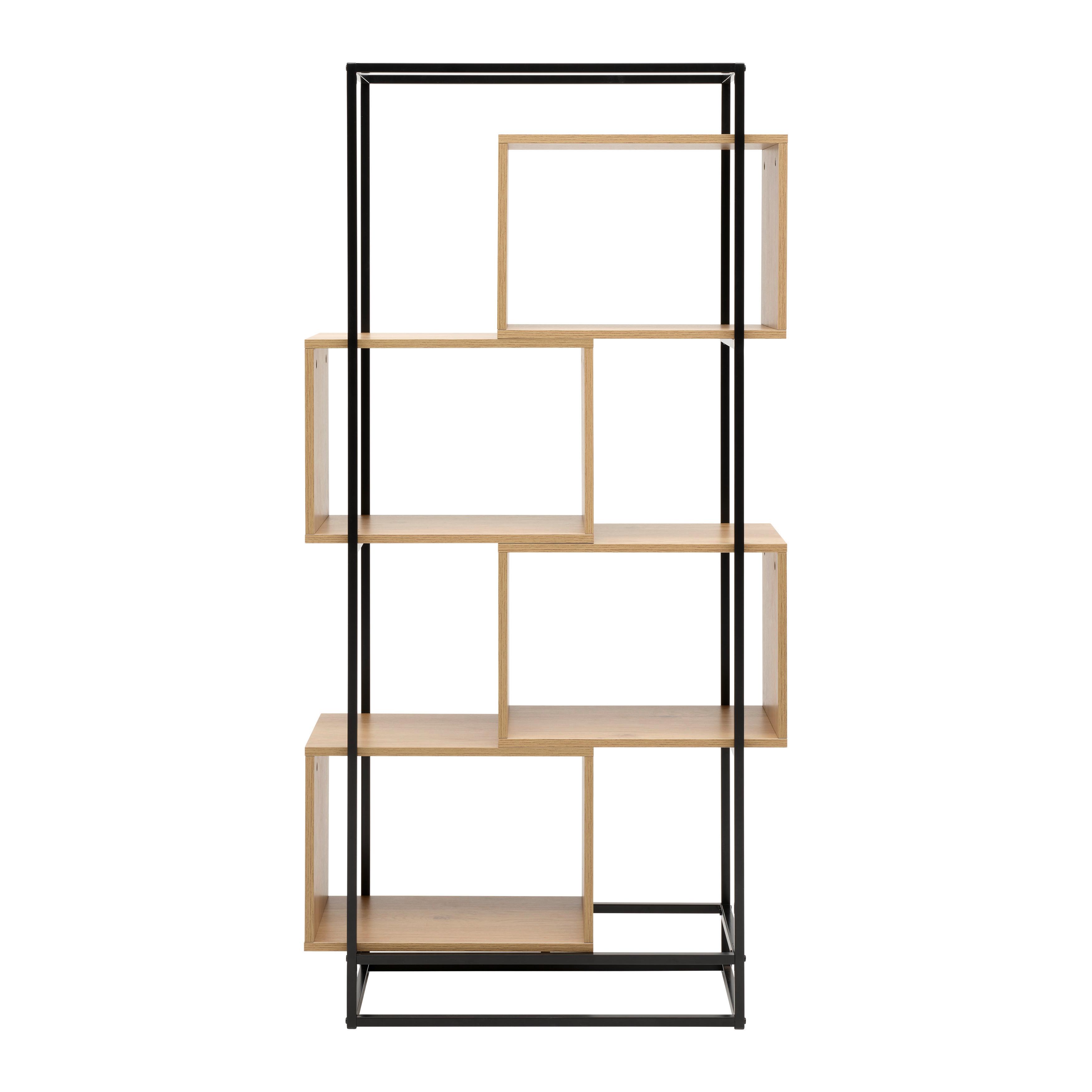 HYLLA ADRIAN -EXKLUSIV- - svart/naturfärgad, Modern, metall/trämaterial (80/160/33,2cm) - Mömax