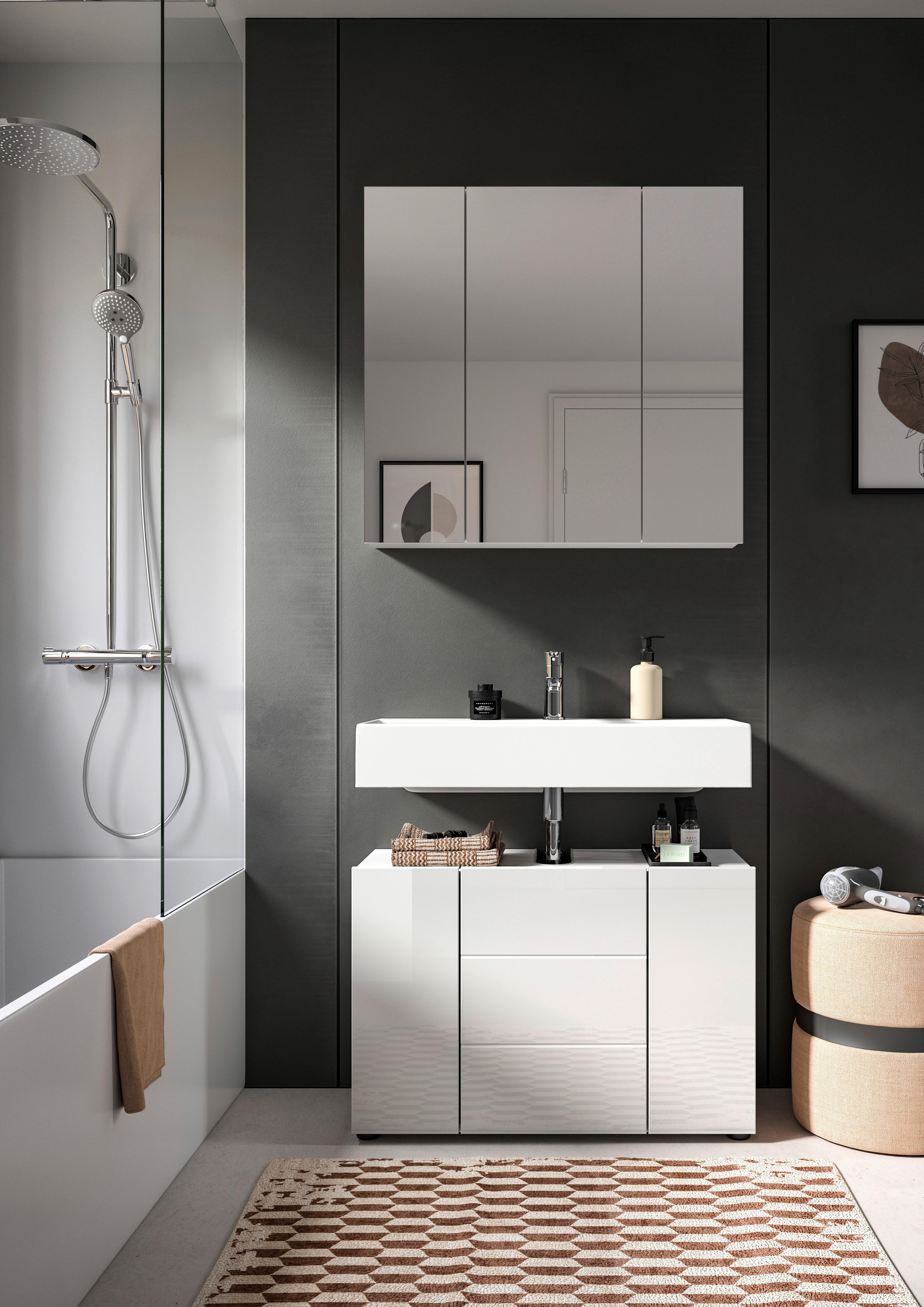Spiegelschrank Vira ca. 82x77 cm Weiß - Weiß Hochglanz/Weiß, MODERN, Holzwerkstoff (82/77/18cm) - MID.YOU