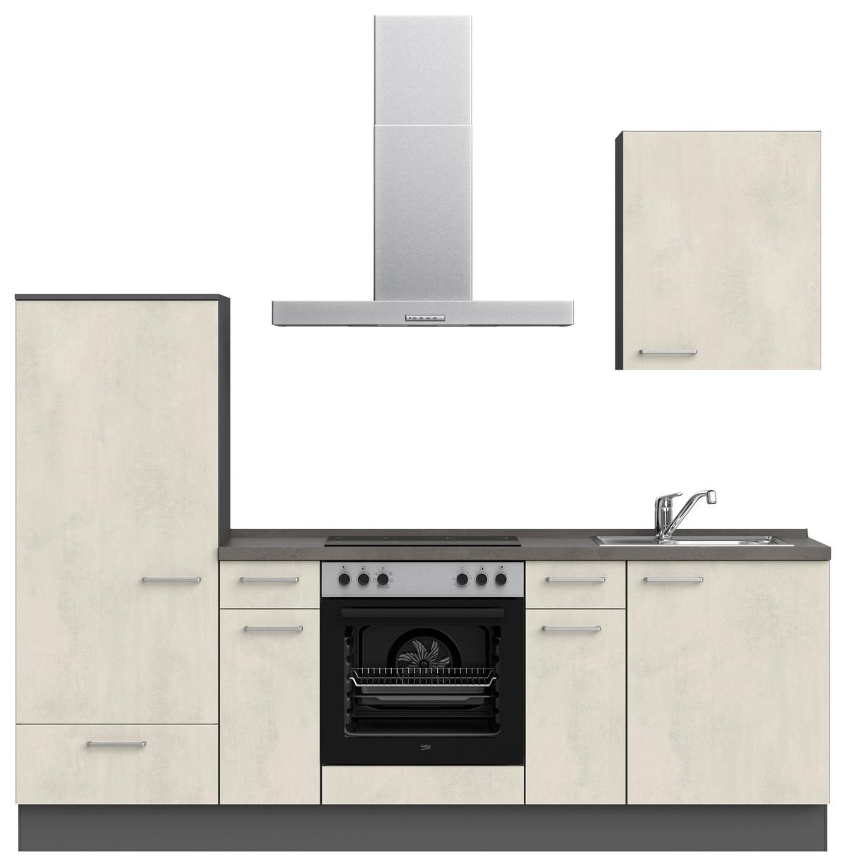 Küchenblock Riva Low m. Geräten Weiß - Schieferfarben/Edelstahlfarben, MODERN, Holzwerkstoff/Metall (240cm) - Nobilia