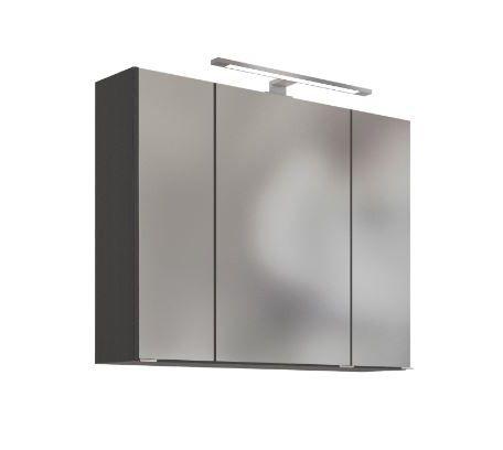 Spiegelschrank Arezzo mit LED 3-türig ca. 80x64 cm Grau - Alufarben, Basics, Glas/Holzwerkstoff (80/64/20cm) - Held