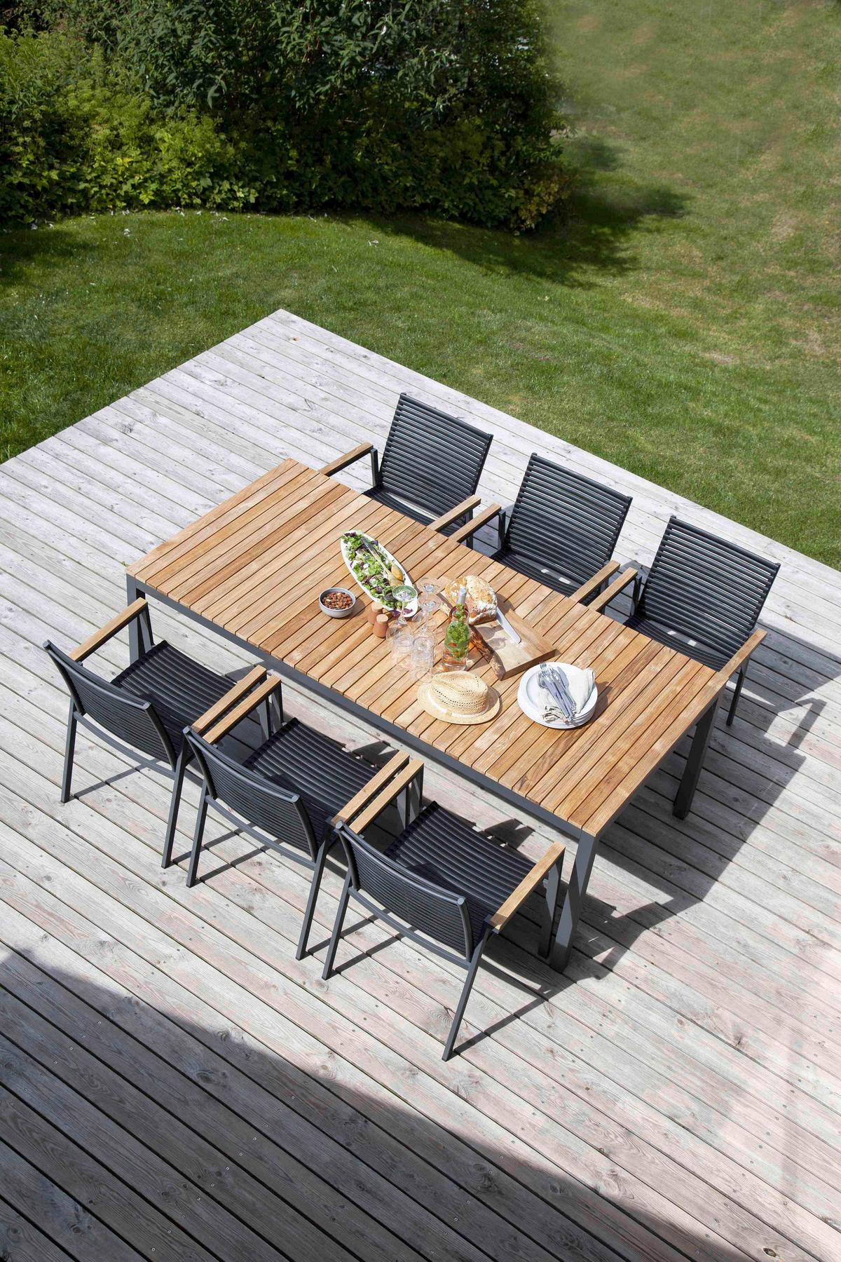 STÓŁ OGRODOWY MOOD EXTREME - antracytowy/kolor drewna tekowego, Natur, metal/drewno (209/100/74cm) - Gardenson