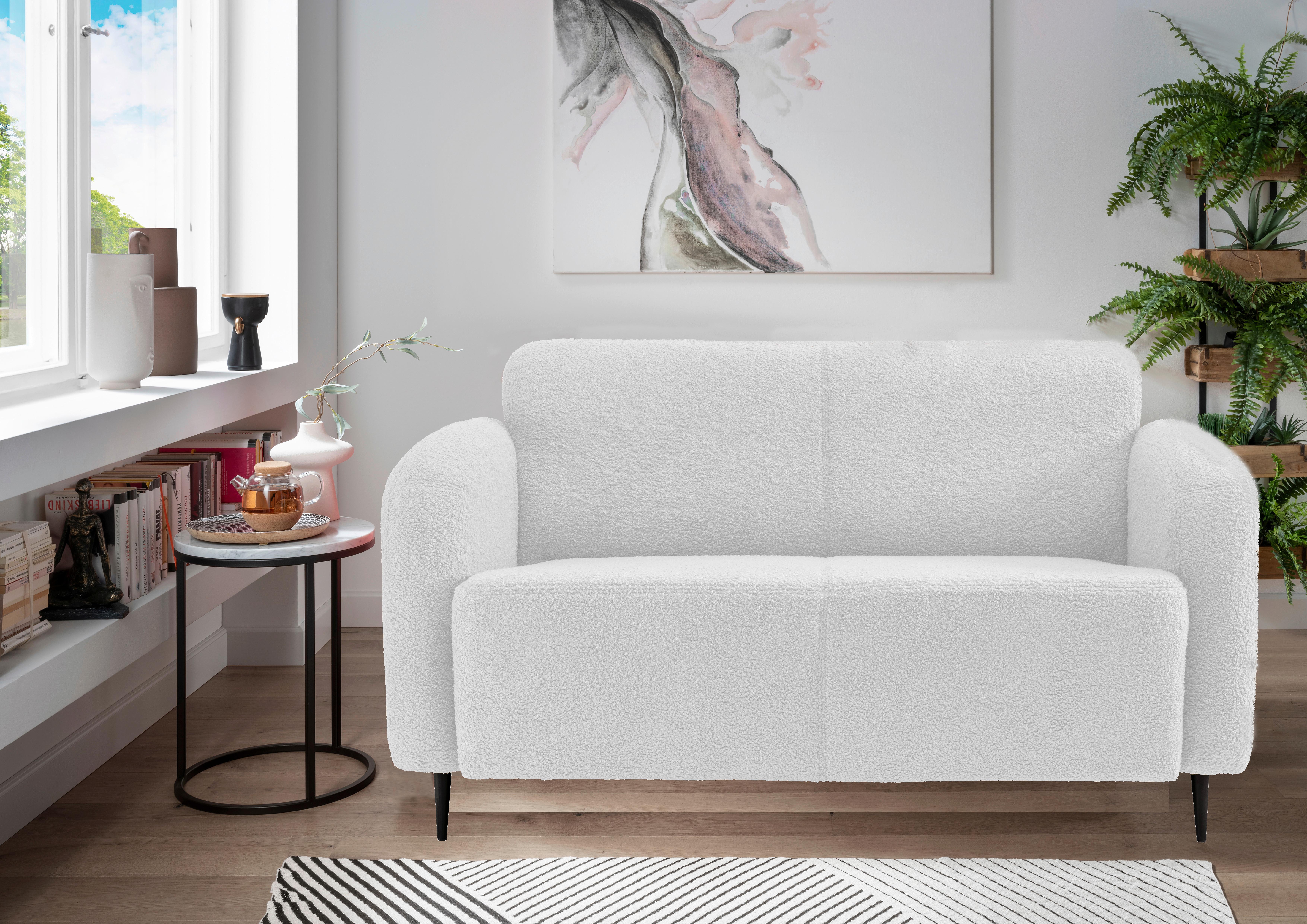 2-Sitzer-Sofa Marone Weiß Teddystoff - Schwarz/Weiß, MODERN, Textil/Metall (140/76/90cm) - Livetastic