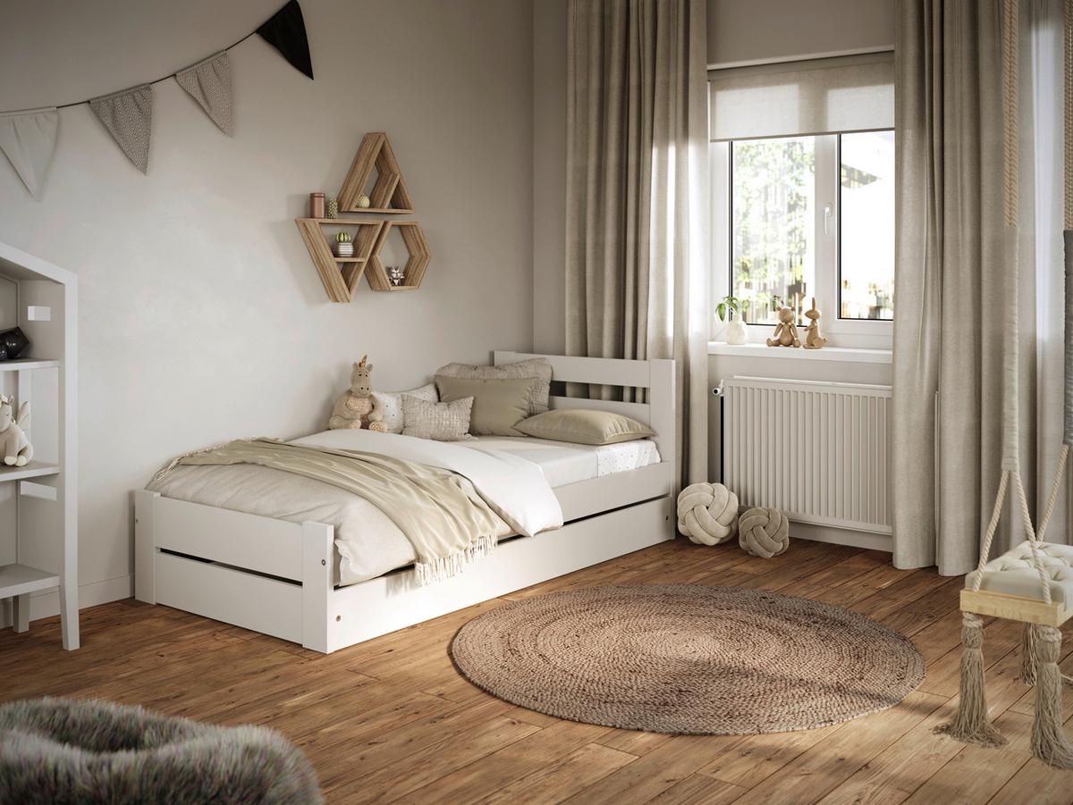 Otroška Postelja Emil, 80x160cm - bela/barve breze, Moderno, leseni material/les (80/160cm) - MID.YOU