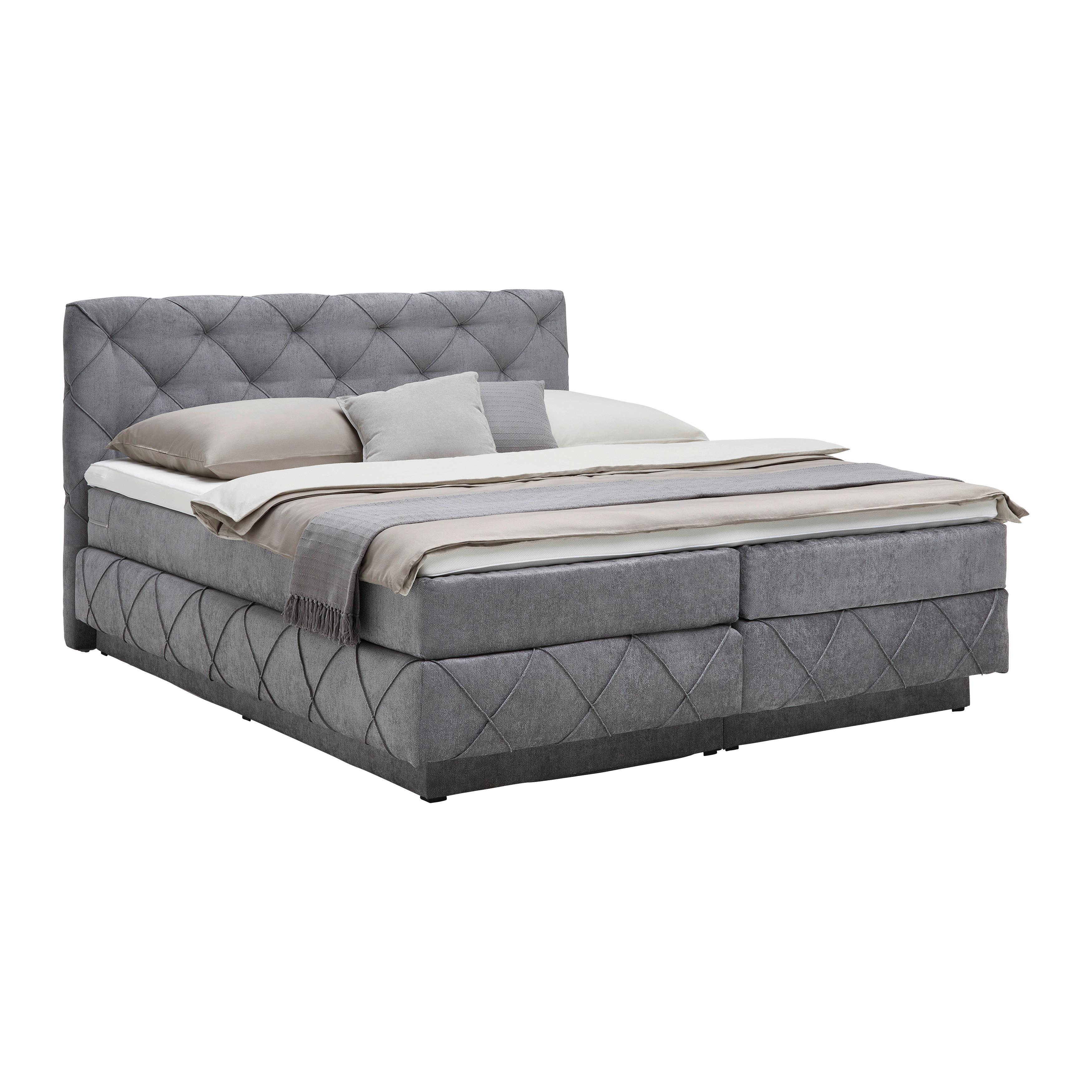 Boxspringbett Cordoba Grau ca. 180x200cm - Schwarz/Grau, KONVENTIONELL, Holz/Holzwerkstoff (180/200cm) - Premium Living