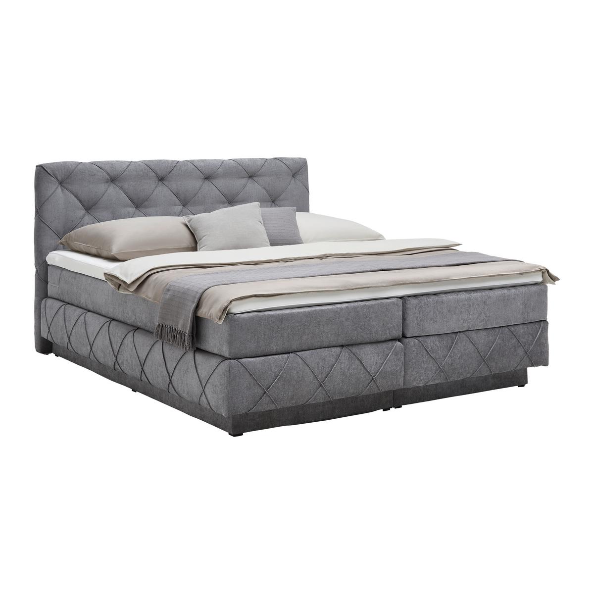 Boxspringbett Cordoba Grau ca. 160x200cm - Schwarz/Grau, KONVENTIONELL, Holz/Holzwerkstoff (160/200cm) - Premium Living