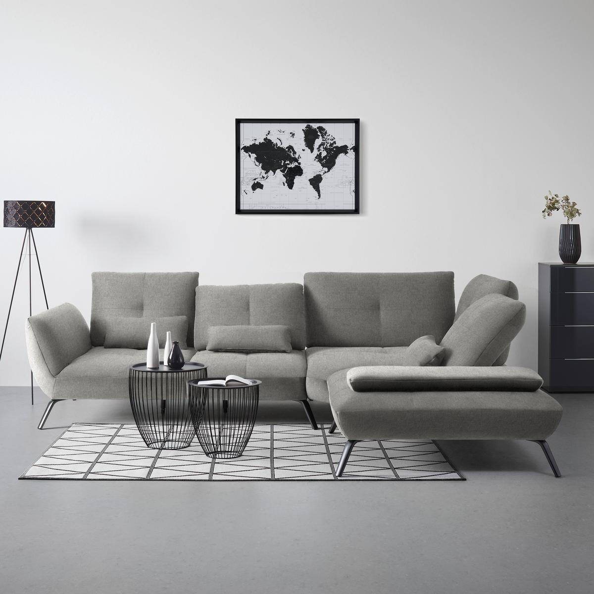 Wohnlandschaft Trendy Grau - Schwarz/Grau, MODERN, Holzwerkstoff/Textil (310/93/250cm) - Premium Living
