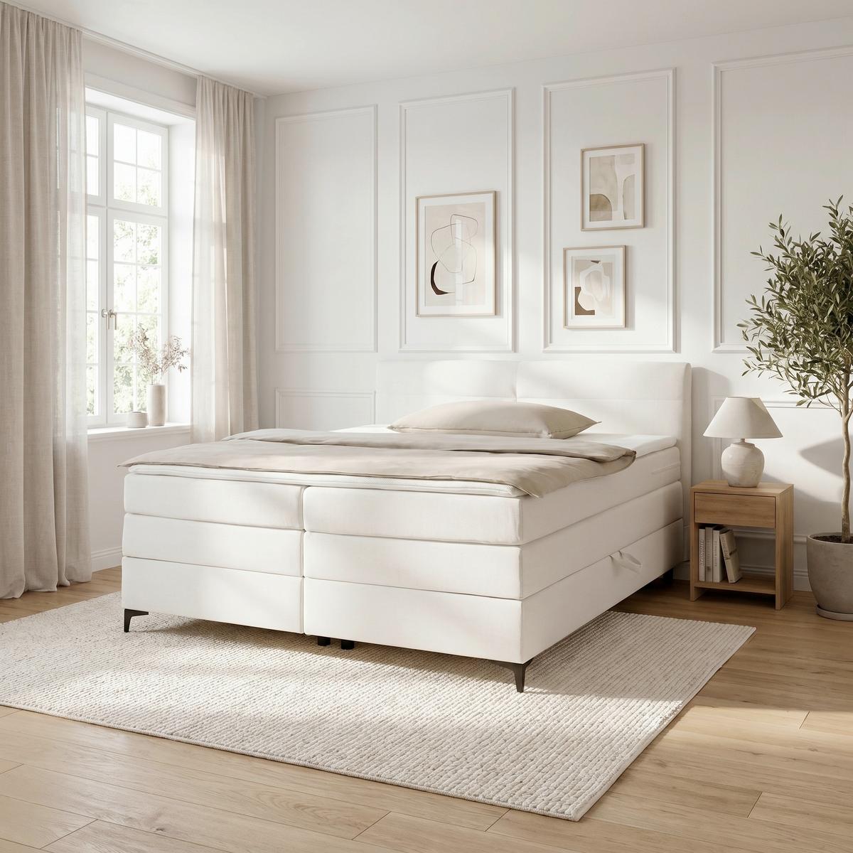 Boxspringbett Bari Creme ca. 200x200cm - Creme/Schwarz, KONVENTIONELL, Textil/Metall (200/200cm) - Mömax