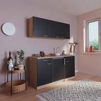 Miniküche Economy m. Geräten B: ca. 150cm Schwarz - Eichefarben/Schwarz, Basics, Holzwerkstoff (150cm) - Respekta