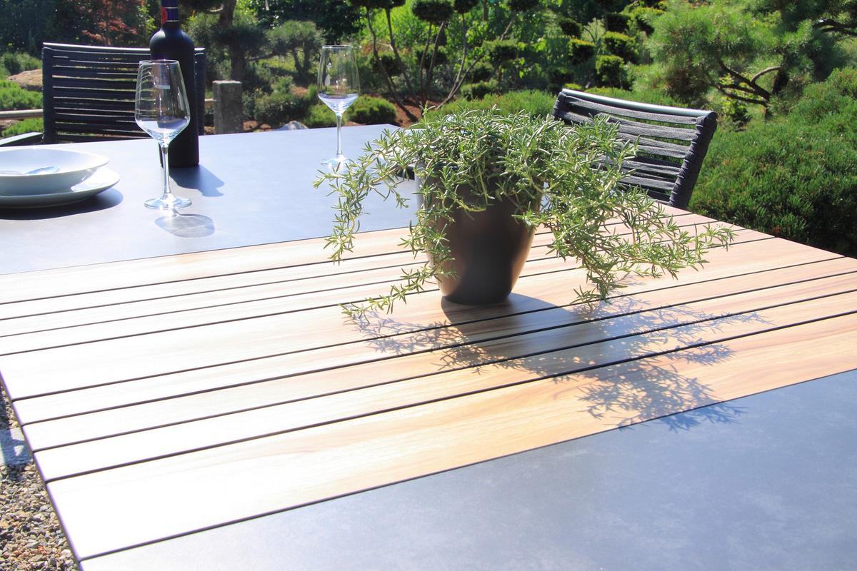 Gartenset 5-tlg. Metall/Glas/ Textil/Kunststof/Holzwerkstoff - Dunkelgrau/Anthrazit, Basics, Glas/Holzwerkstoff (180+60/100/74cm) - Acamp