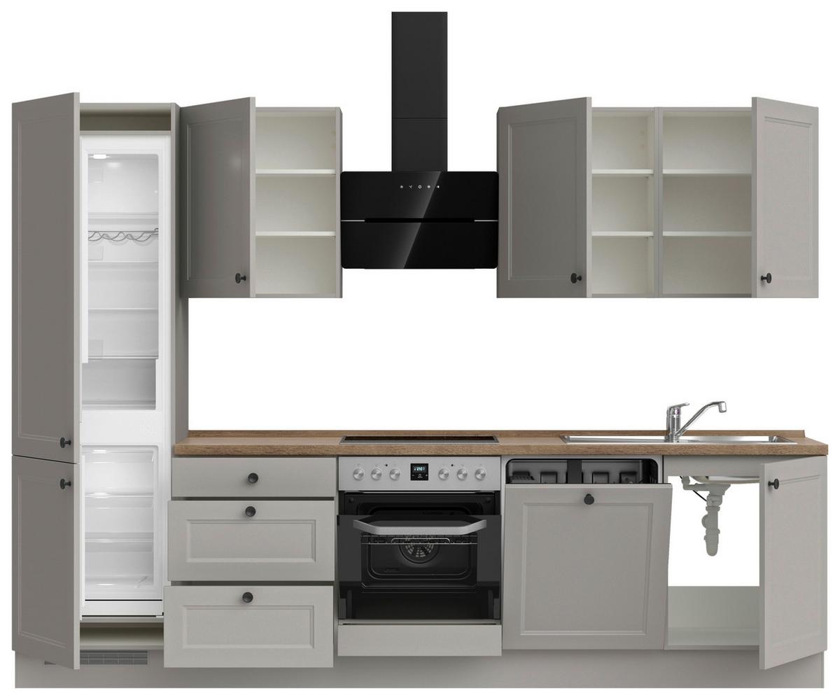 Küchenblock Cascada High m. Geräten Grau - Eiche dunkel/Schwarz, MODERN, Holzwerkstoff/Metall (300cm) - Nobilia