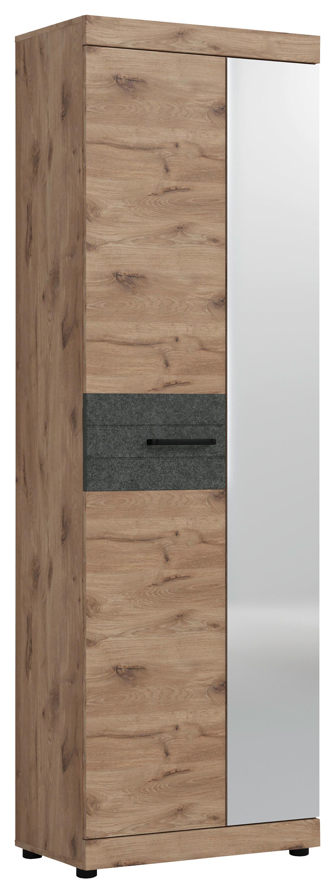Dulap pentru hol ROKY - culoare lemn stejar, Design, sticlă/material pe bază de lemn (65/201,3/37,9cm) - Modern Living