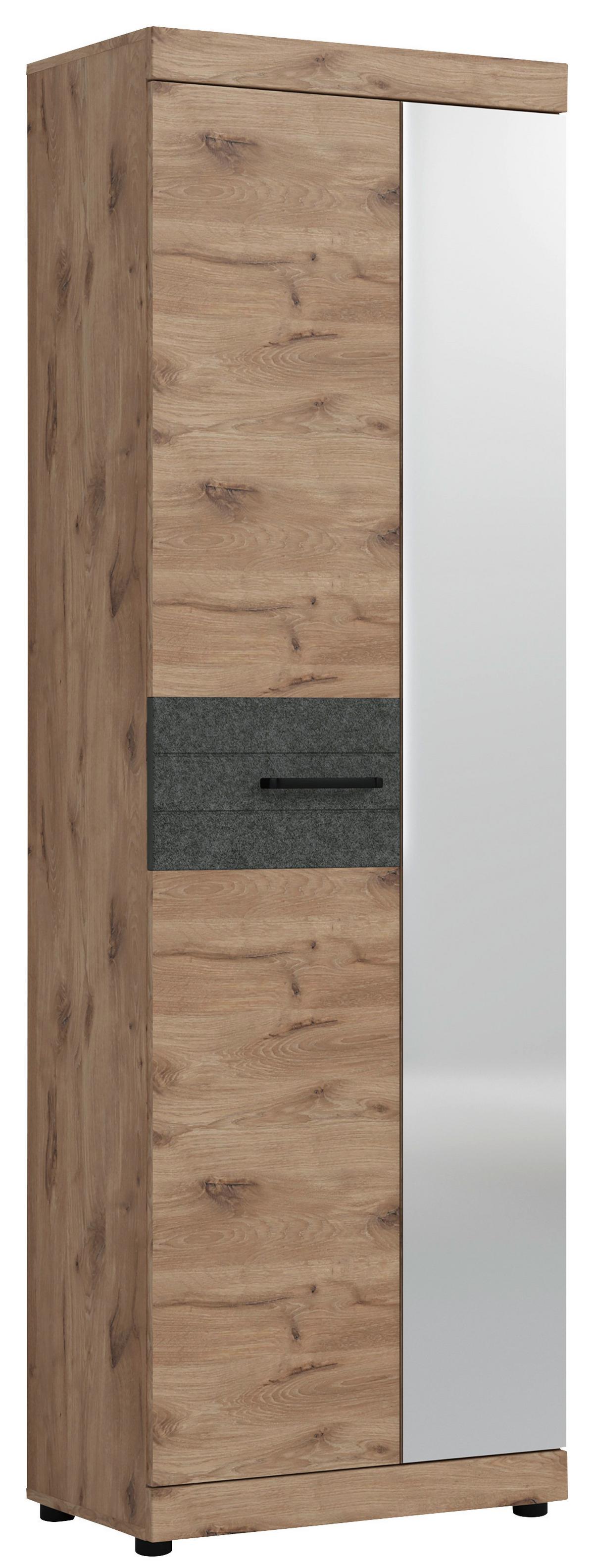 Dulap pentru hol ROKY - culoare lemn stejar, Design, sticlă/material pe bază de lemn (65/201,3/37,9cm) - Modern Living