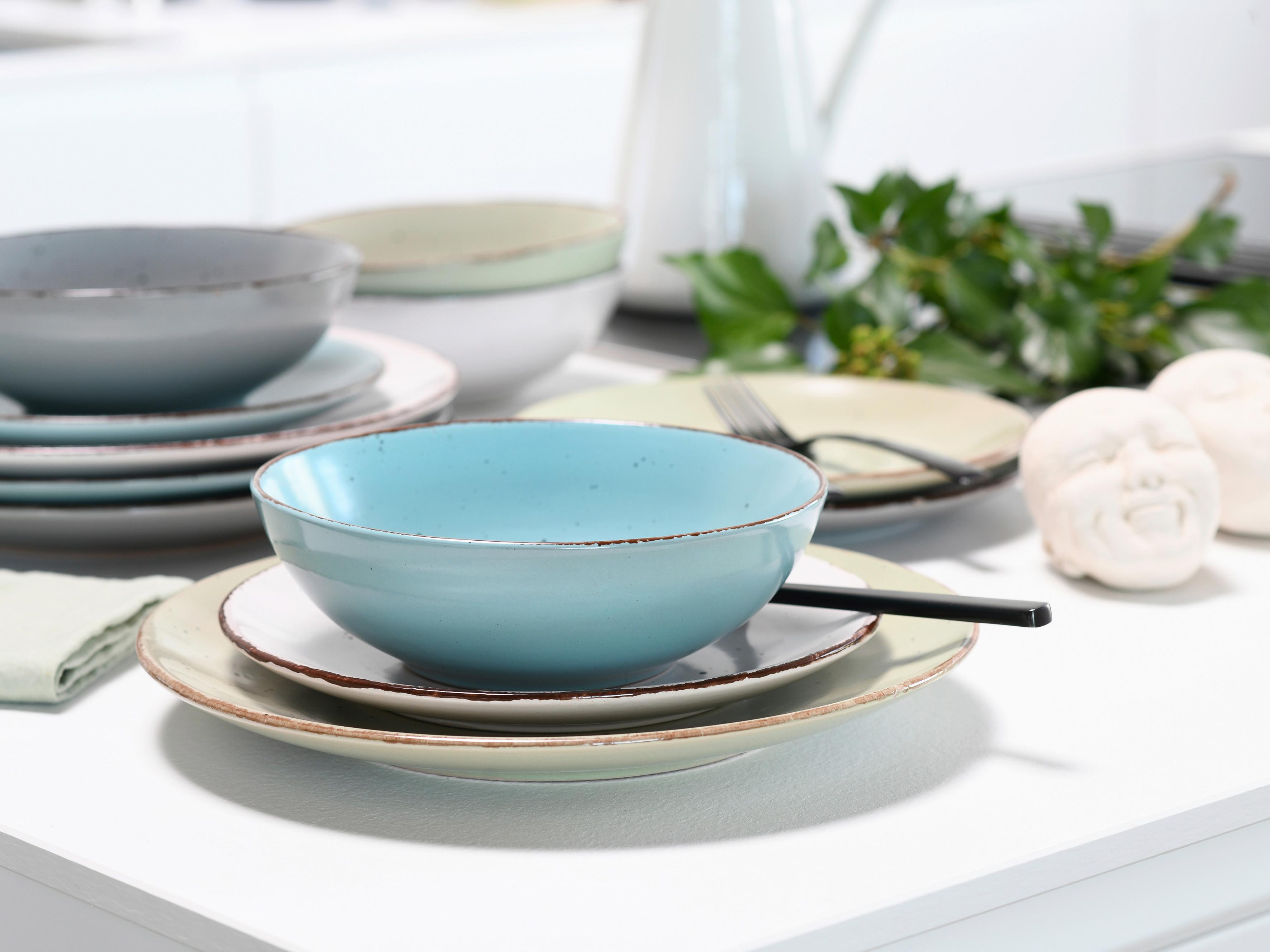 Jedilni Servis Fashion Bunt, 12-Delni - pastelno modra/krem barve, Basics, keramika - Creatable