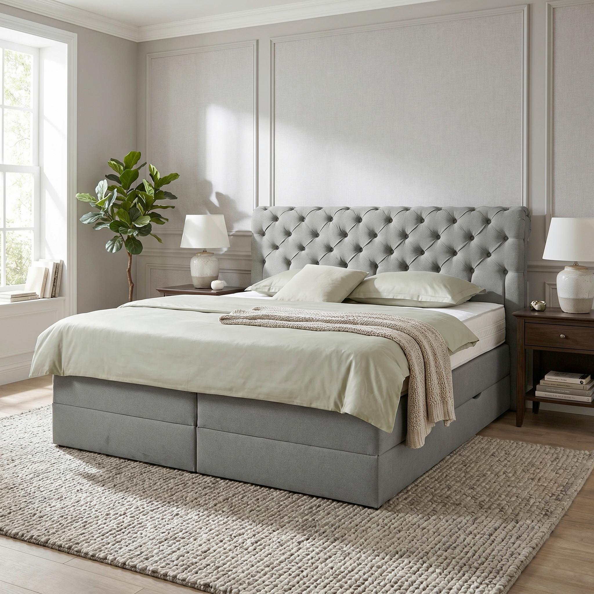 Boxspringbett Belano Dunkelgrau ca. 160x200cm - Dunkelgrau, KONVENTIONELL, Holz/Holzwerkstoff (160/200cm) - Premium Living