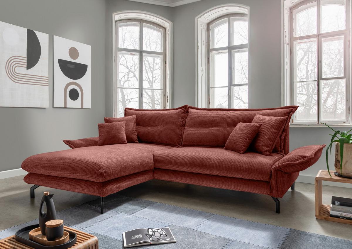 ECKSOFA LAVA - Koralle/Schwarz, Design, Textil/Metall (180/255cm) - Livetastic