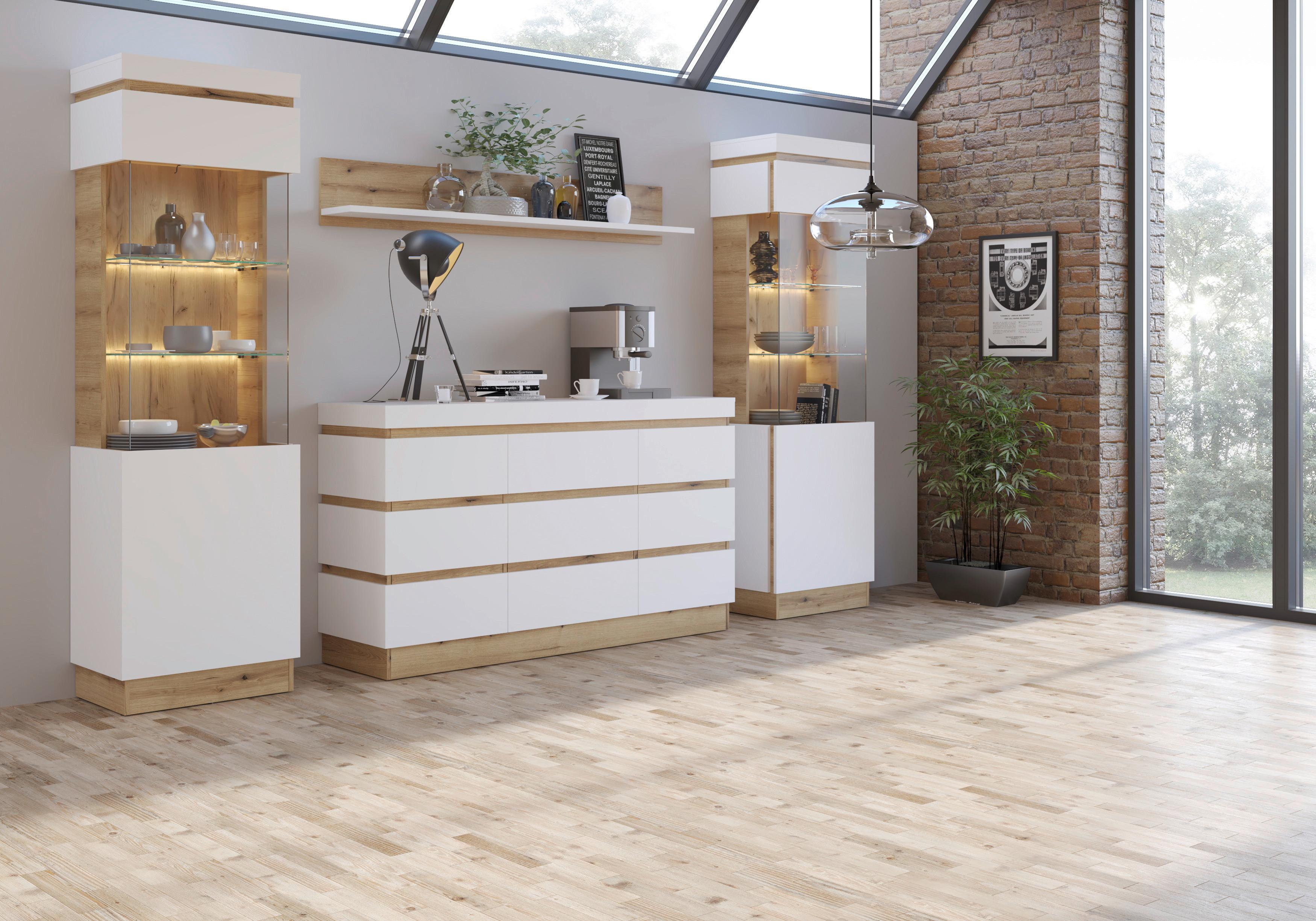 Vitrina Calabria - bijela/boje hrasta, Trend, staklo/drvni materijal (60,1/200,5/40cm) - Modern Living