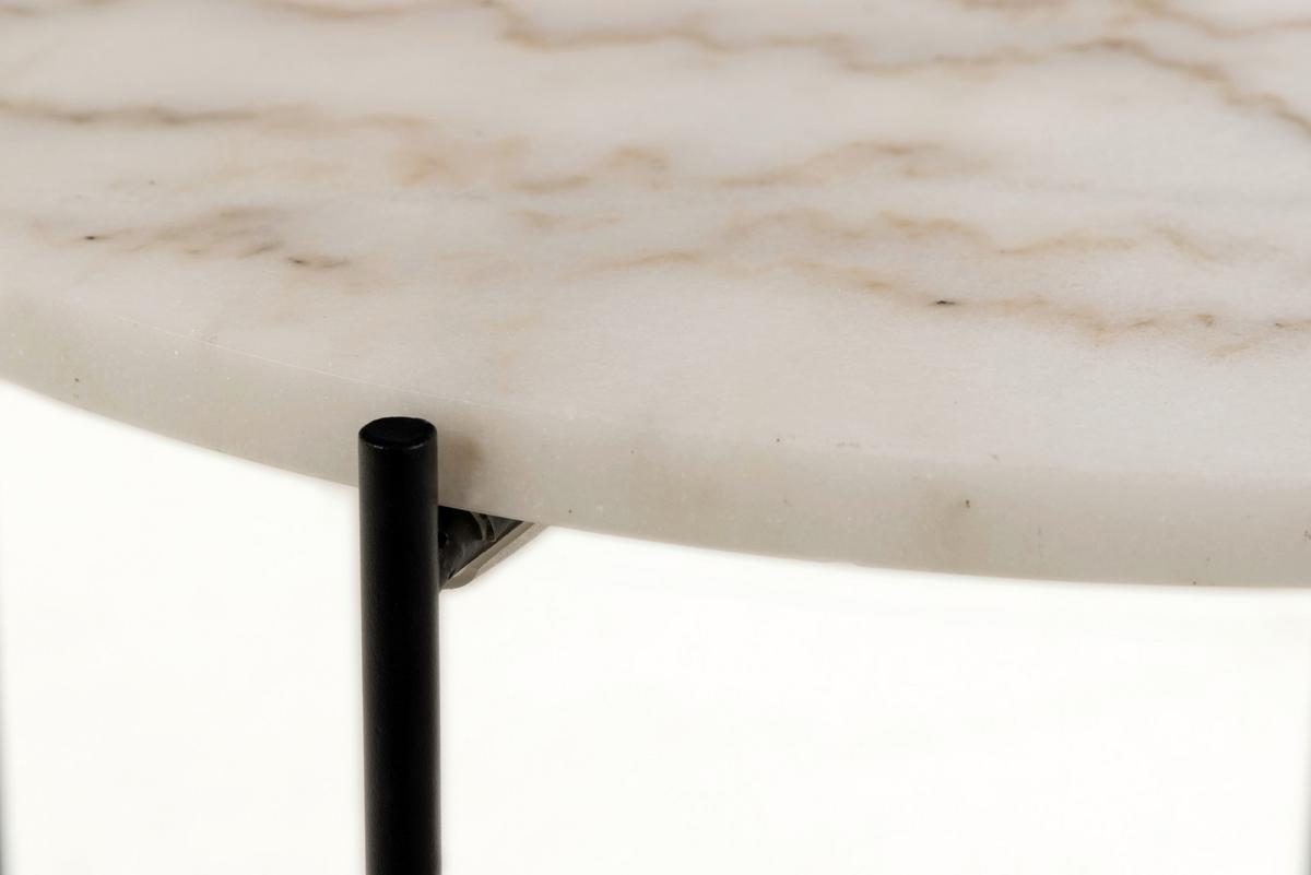 Masă auxiliară AVILA - alb/negru, Trend, metal/piatră (52/52/40cm) - Modern Living