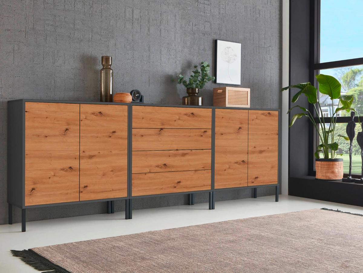 Sideboard Mailand Set 5 Anthrazit/Eiche - Anthrazit/Eiche Artisan, MODERN, Holzwerkstoff/Metall (237/86/33cm) - MID.YOU