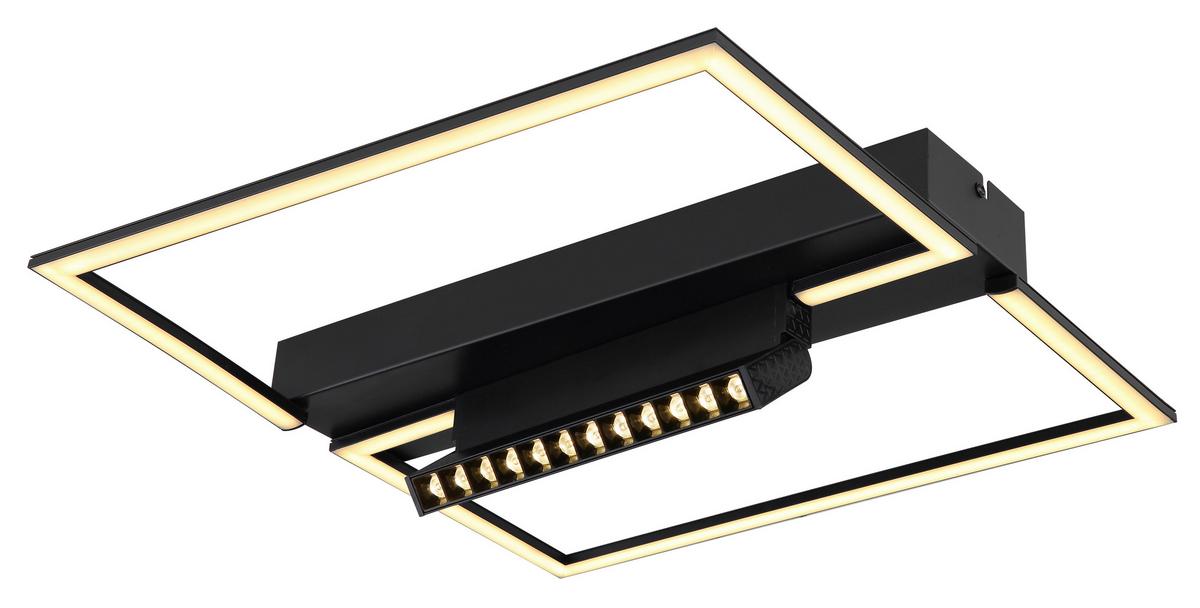 Stropna Led-svetilka Maxwell, S Sijalko - črna/opal, Design, kovina/umetna masa (42/42/11cm) - Globo