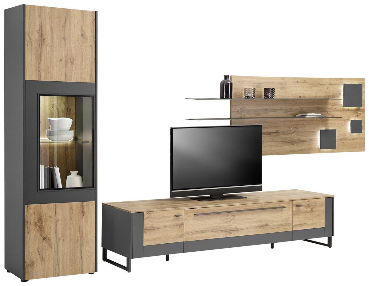 Wandpaneel in Eiche-/Schieferfarben - Schieferfarben/Eichefarben, MODERN, Holzwerkstoff (194/70/22cm) - Premium Living