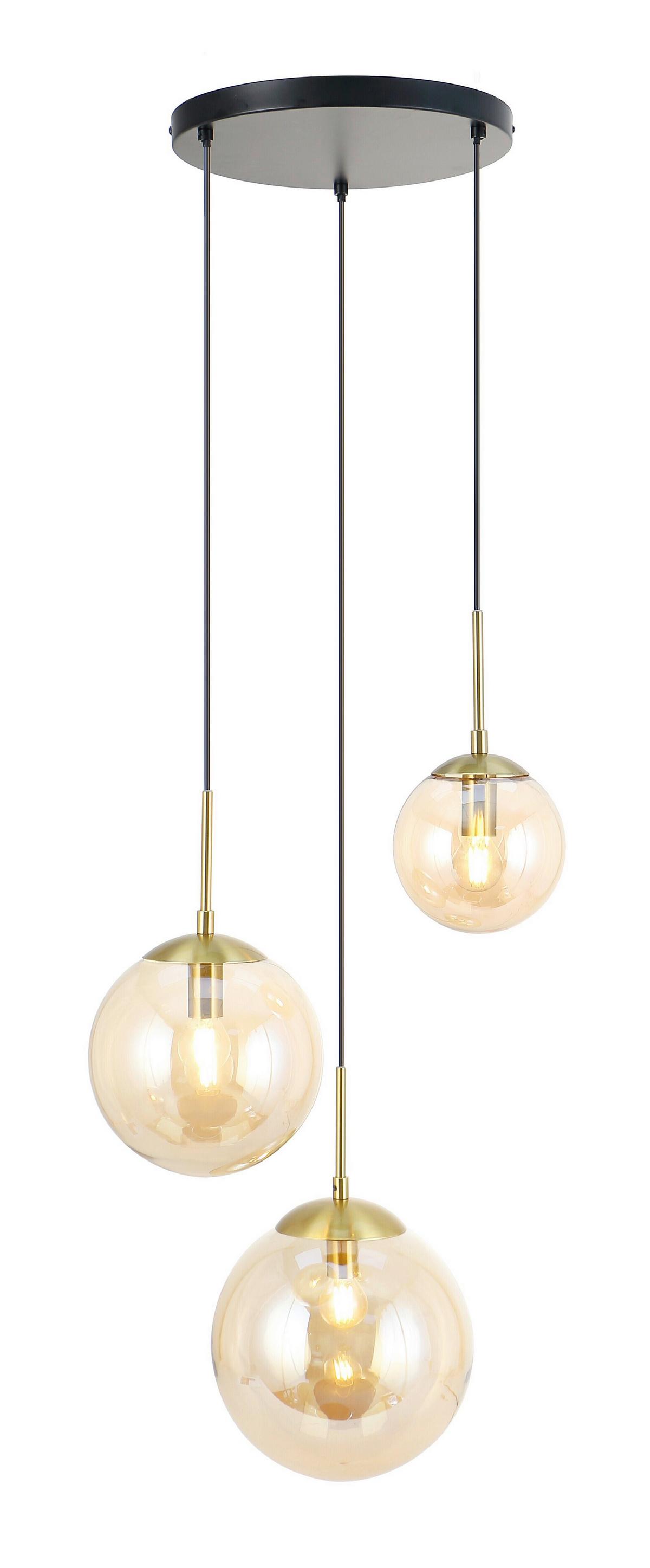 LAMPA WISZĄCA MARA - kolor bursztynowy/czarny, Trend, metal/szkło (46/40/120cm) - Novel