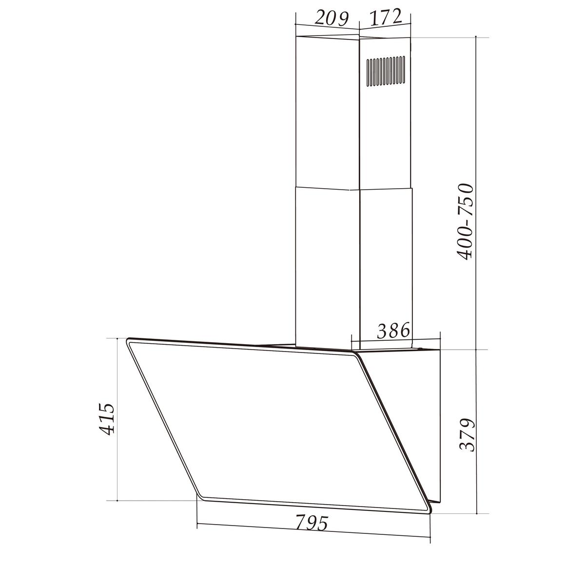 Kuhinjska Napa Lora, 80cm - črna, Basics, kovina/steklo (79,5/78-113/38,6cm) - Respekta