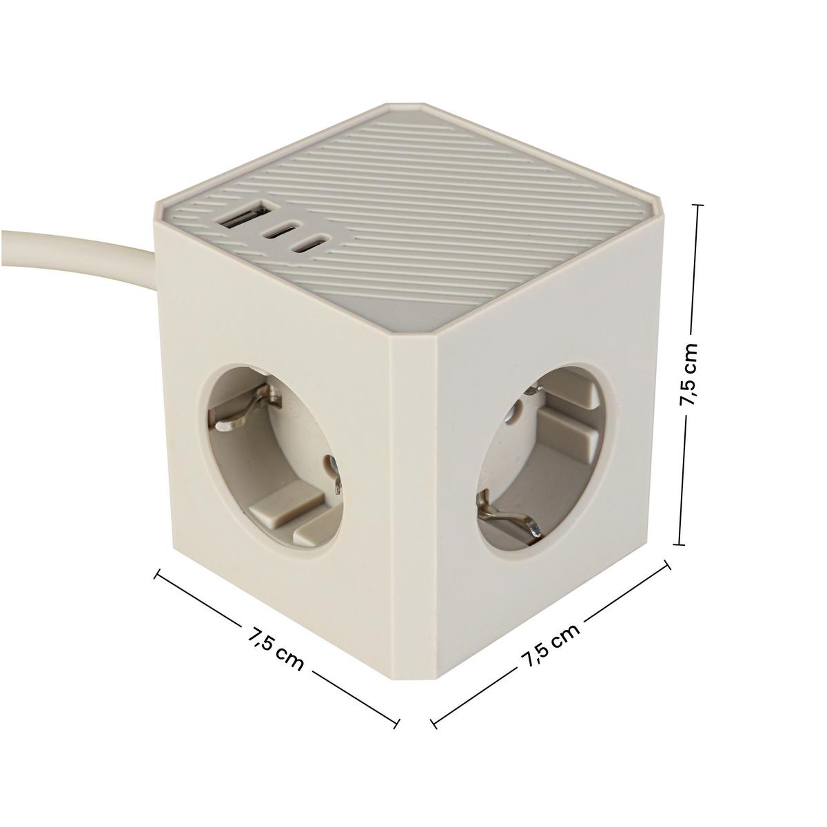 Multistecker Mali Sandfarben mit 3 Steckdosen - Sandfarben, MODERN, Kunststoff/Metall (7,5/7,5/7,5cm) - Mömax