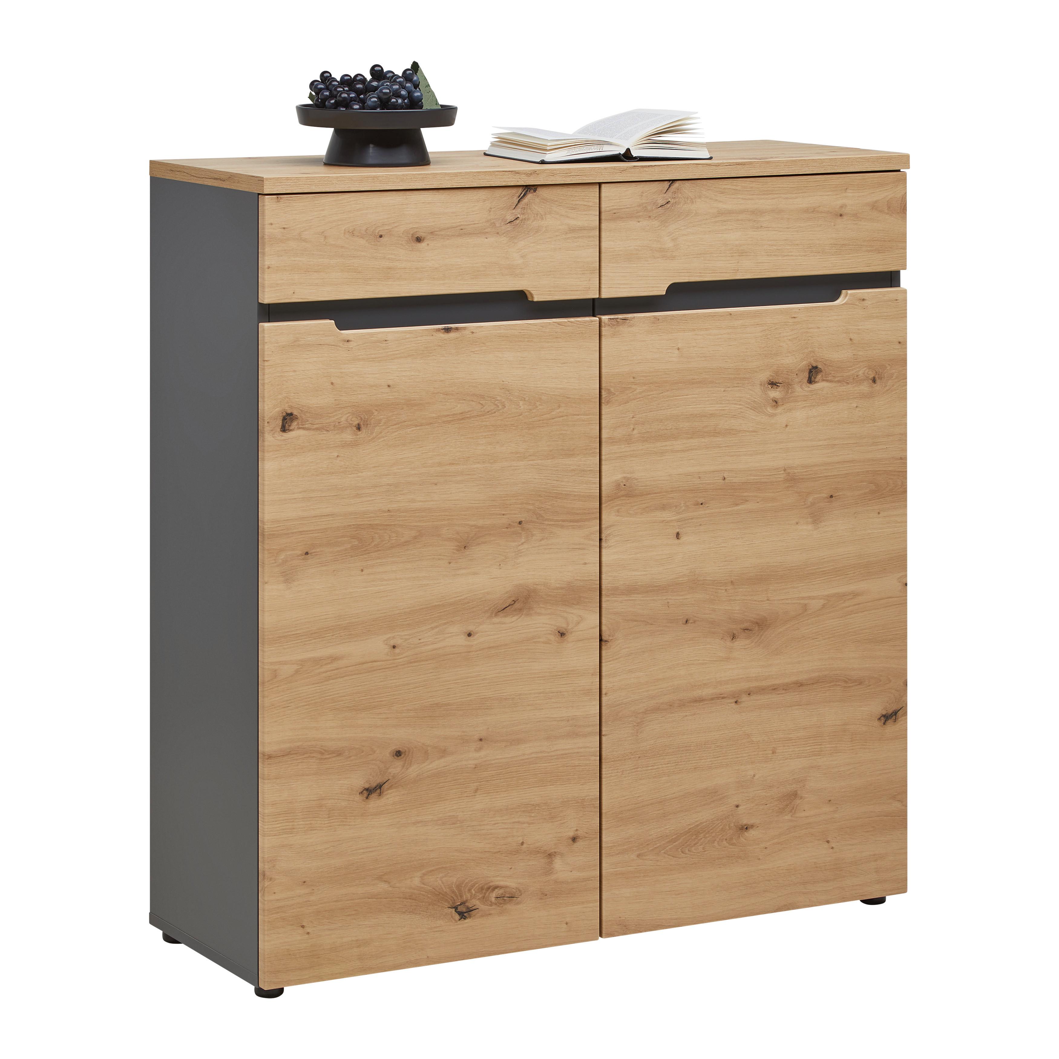 Kommode Memphis Graphitfarben/Eiche Artisan - Graphitfarben/Schwarz, Modern, Holzwerkstoff (100/107/38cm) - Mömax