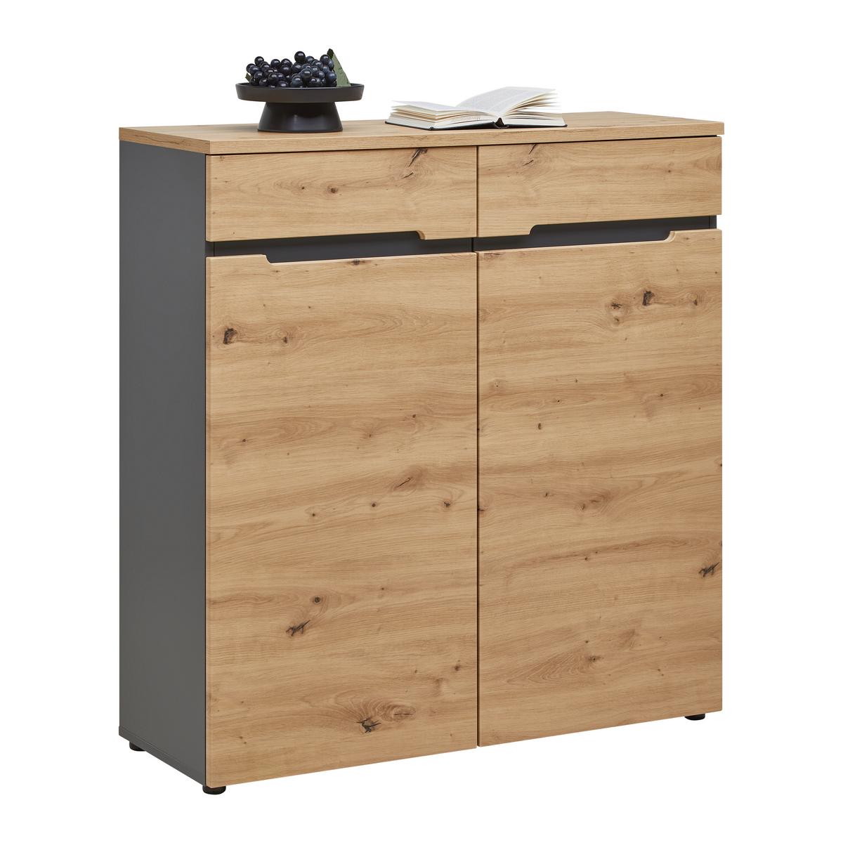 Kommode Memphis Graphitfarben/Eiche Artisan - Graphitfarben/Schwarz, Modern, Holzwerkstoff (100/107/38cm) - Mömax