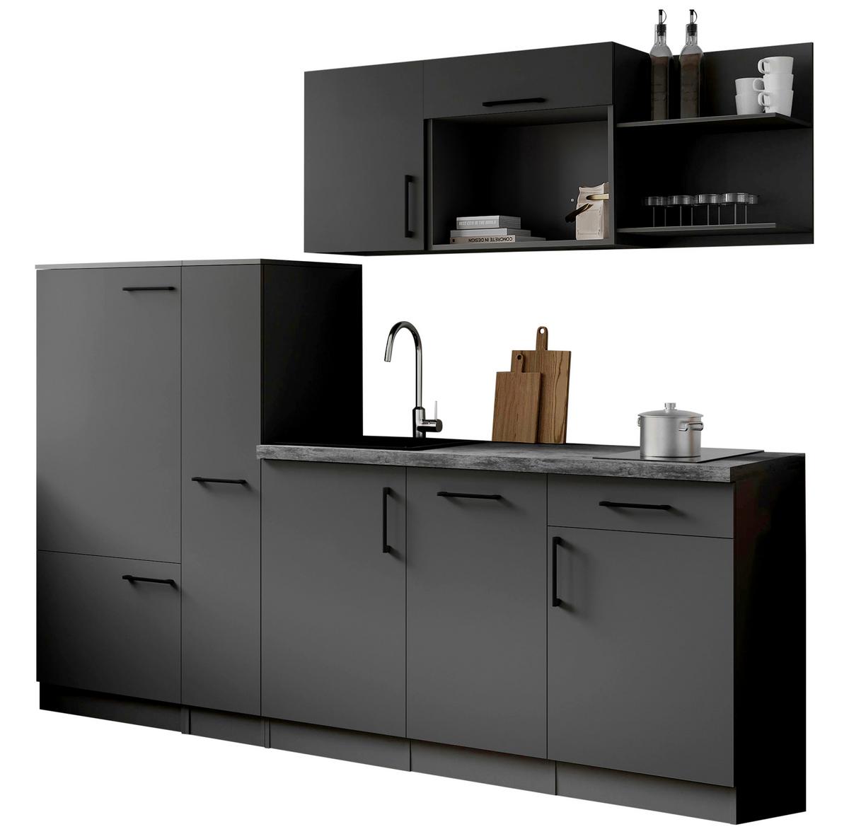 Küchenblock Oliver m. Geräten Grau - Grau, Trend, Holzwerkstoff/Metall (235cm) - Respekta